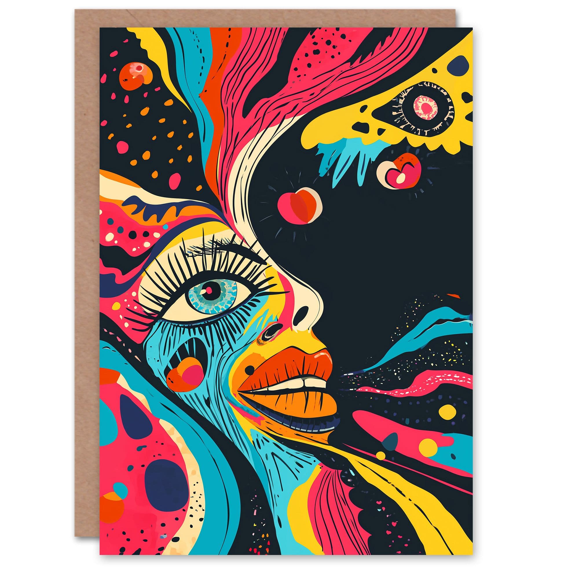 Birthday Card Trippy Colourful Face Artwork Quirky Magic Psychedelic