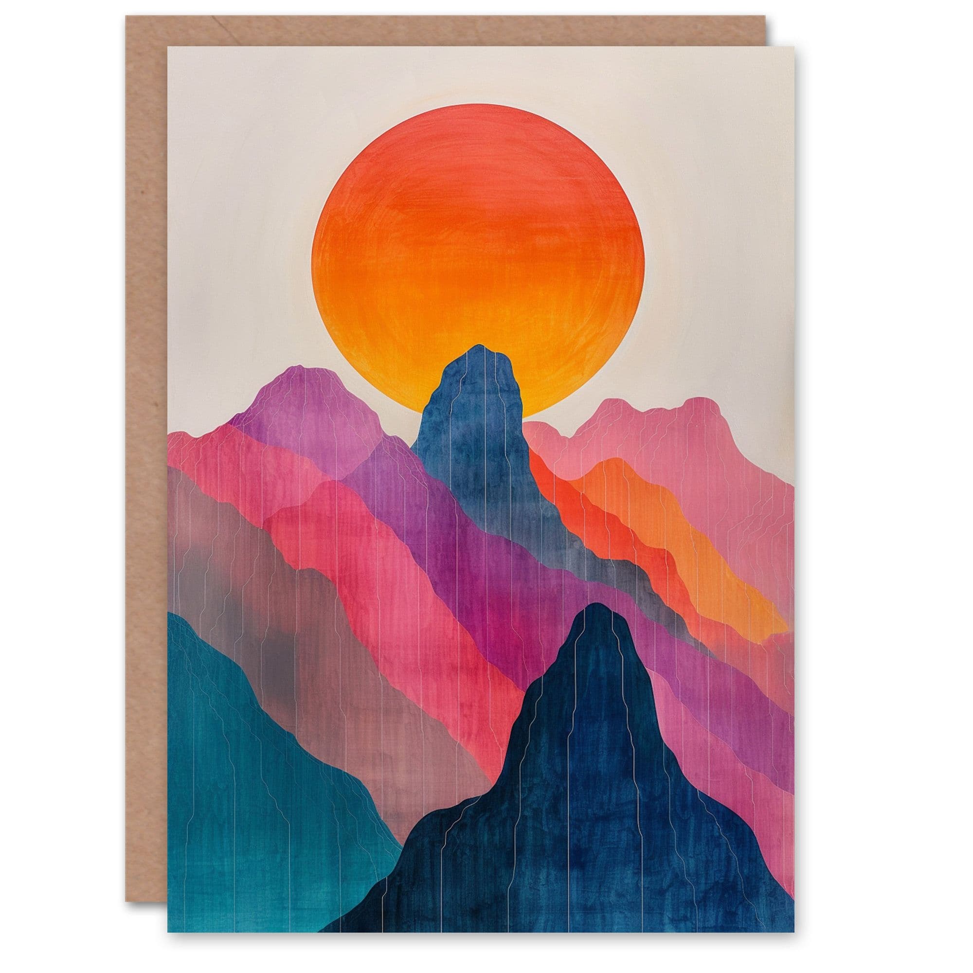 Colourful Abstract Boho Alps Mountain Range Sunset Birthday Card