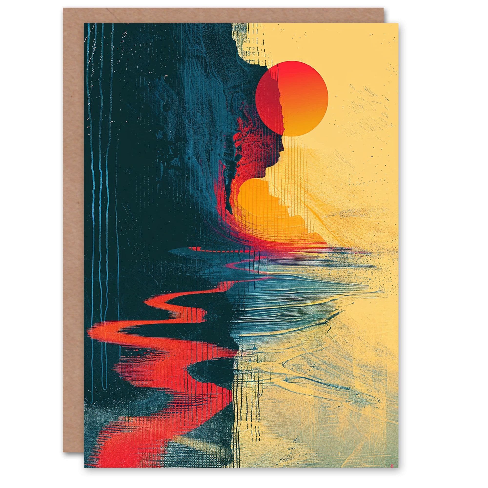 Thailand Coastal Cliff Sunset Abstract Painting Birthday Card