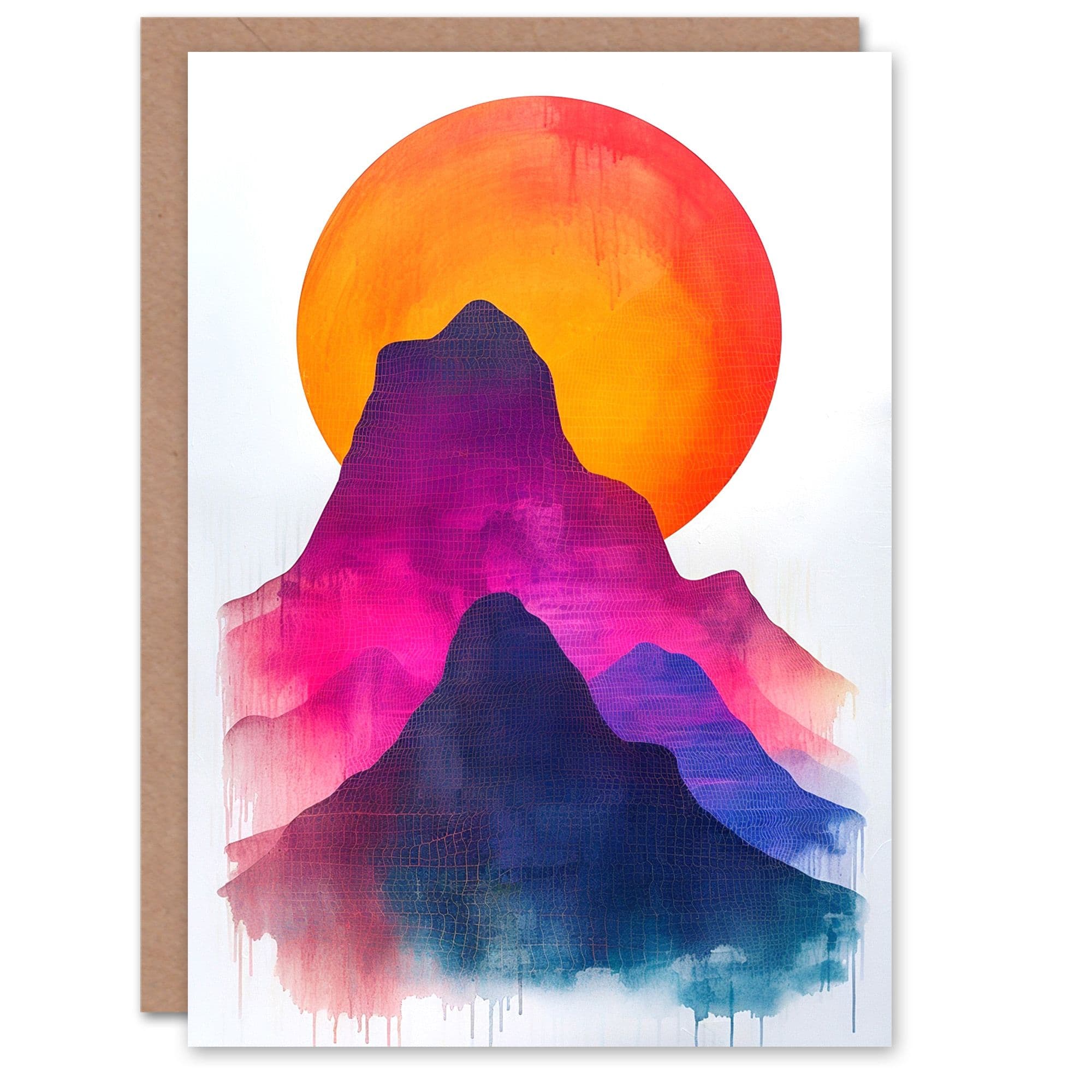 Abstract Himalayan Mountains Sunset Sun Painting Birthday Card