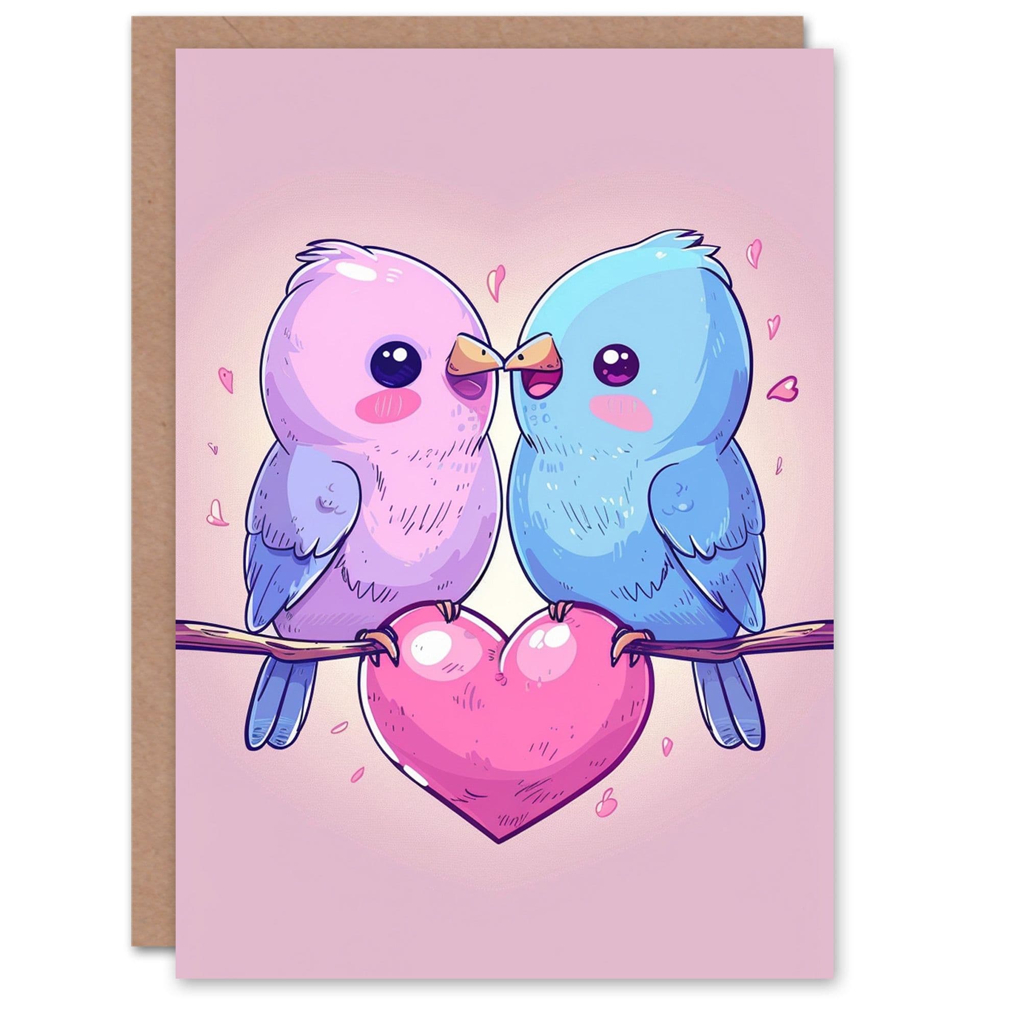 Adorable Kawaii Birds Cartoon Kissing Love You Valentine's Day Card