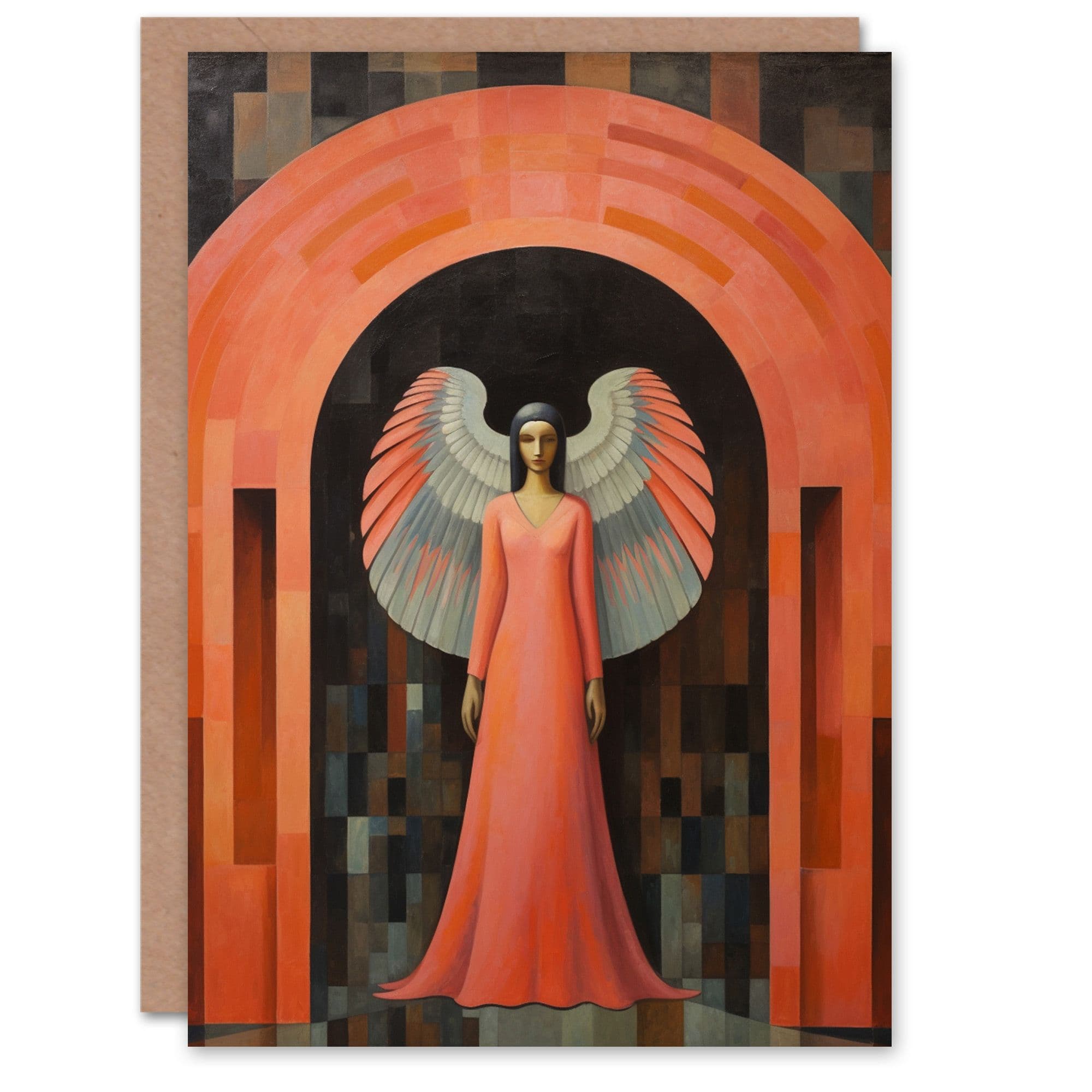 Guardian Angel Archway Gate Art Deco Painting Birthday Card