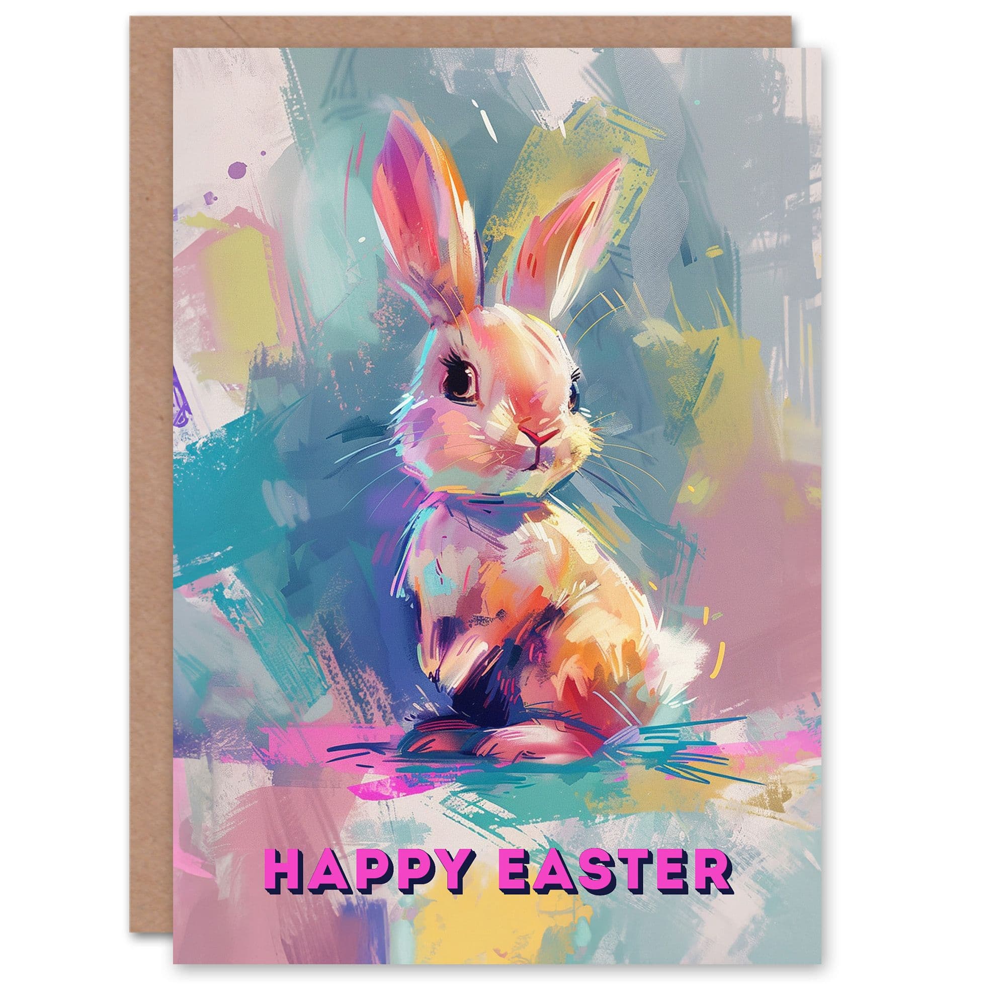 Cute Bunny Rabbit Pastel Oil Painting Easter Card