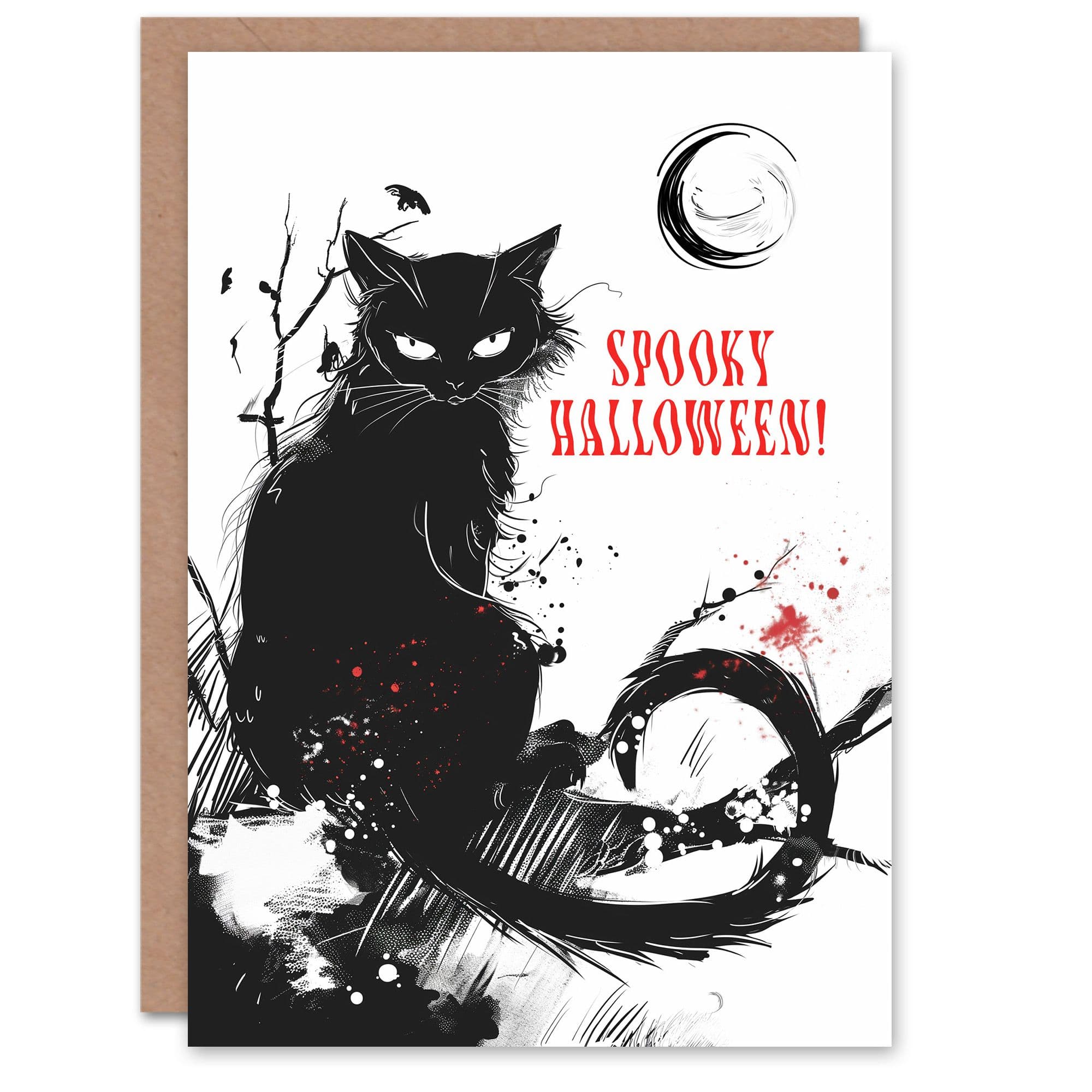 Cat Lover Crescent Moon Spooky Bright Halloween Card