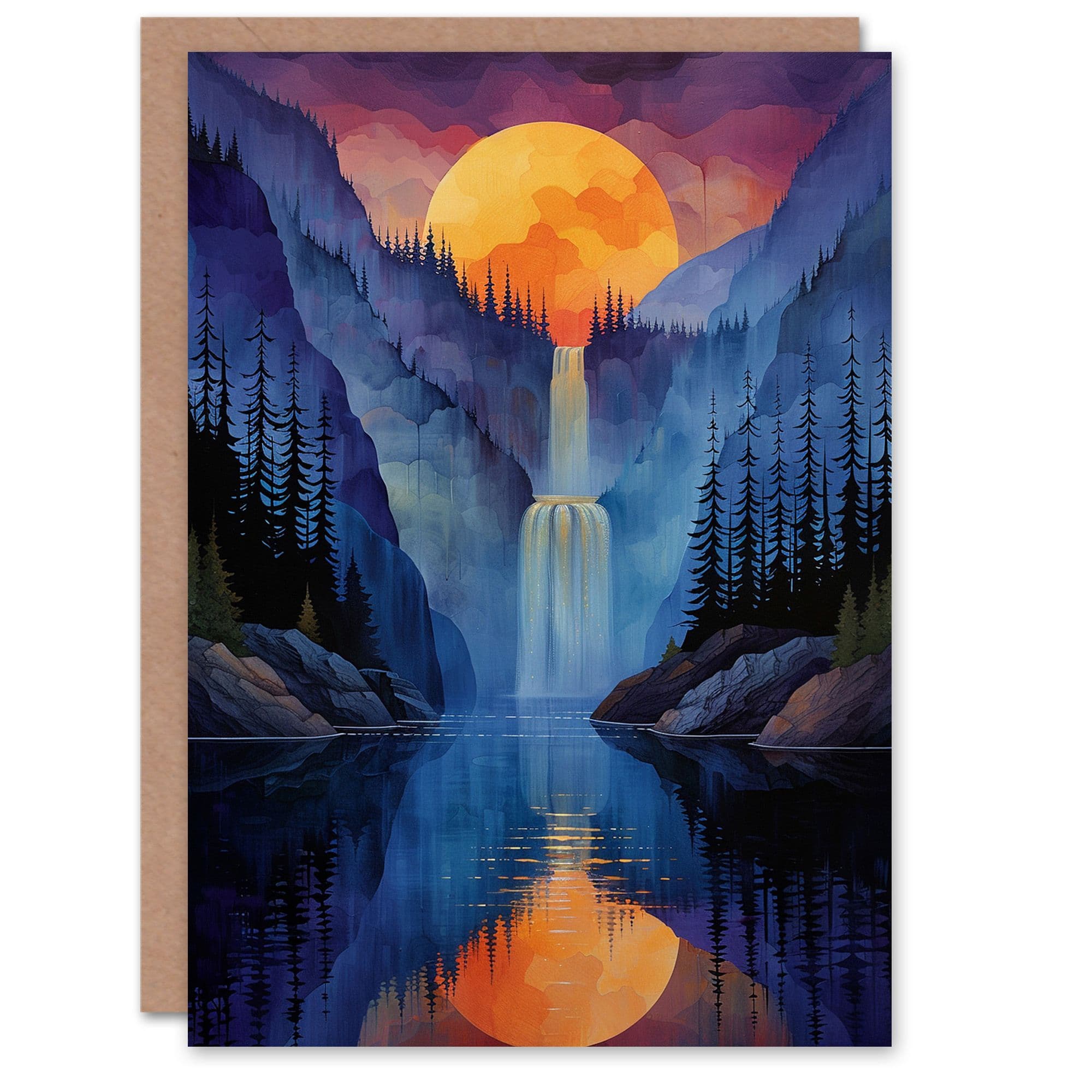 Cascading Waterfall New Zealand Forest Sunset Birthday Card