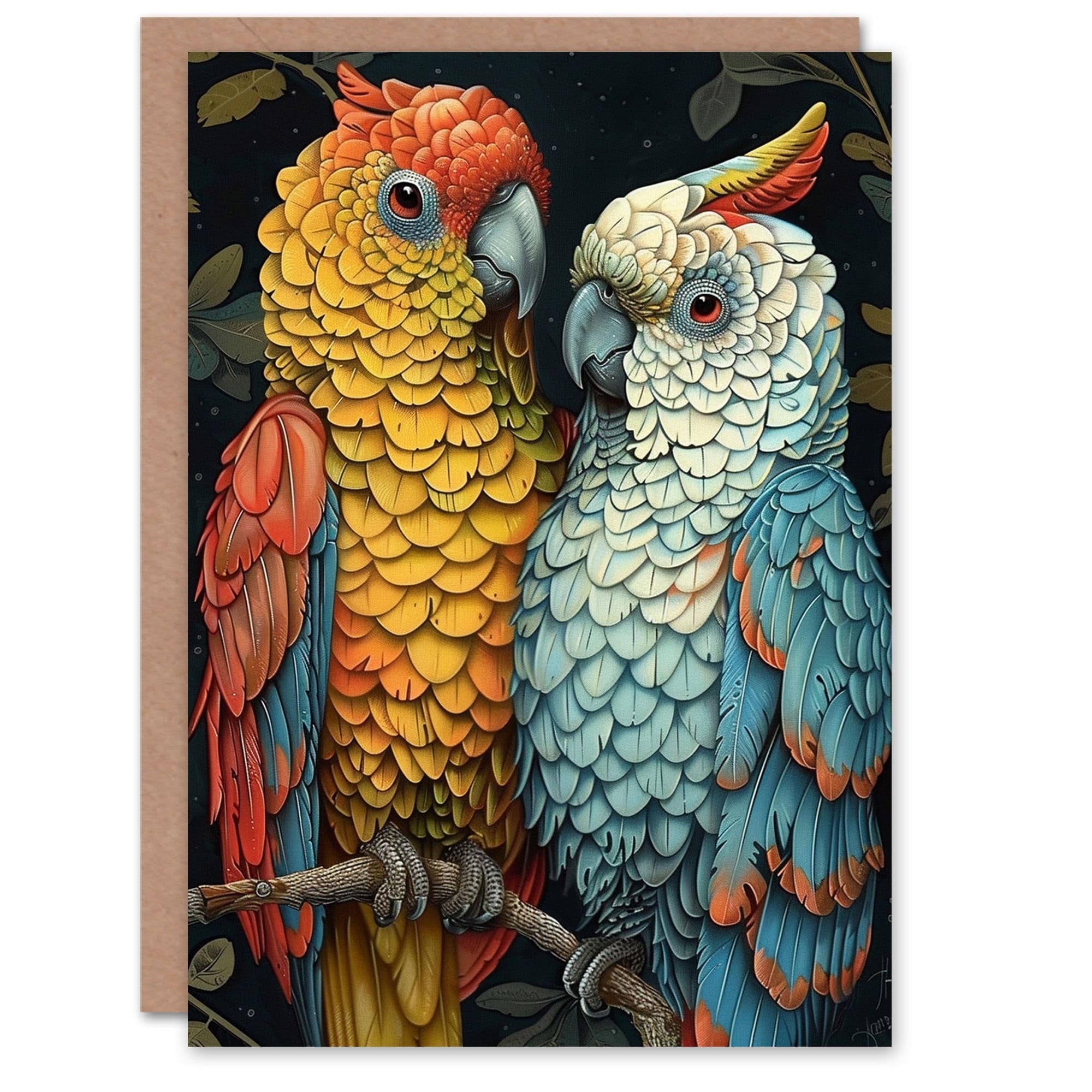 Macaw Cockatoo Parrot Birds Stylised Painting Birthday Card