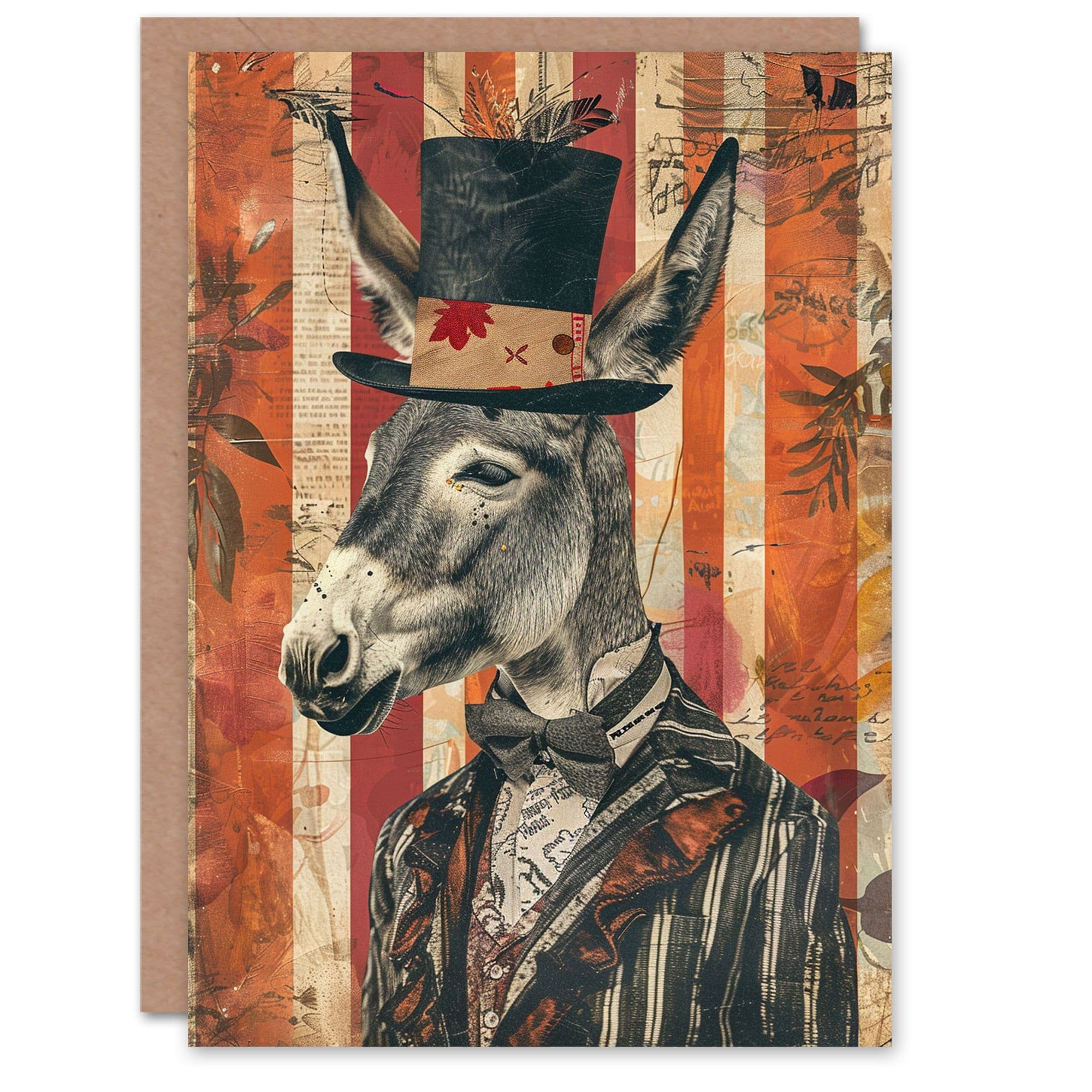 Dapper Donkey Bow Tie Suit and Top Hat Collage Birthday Card