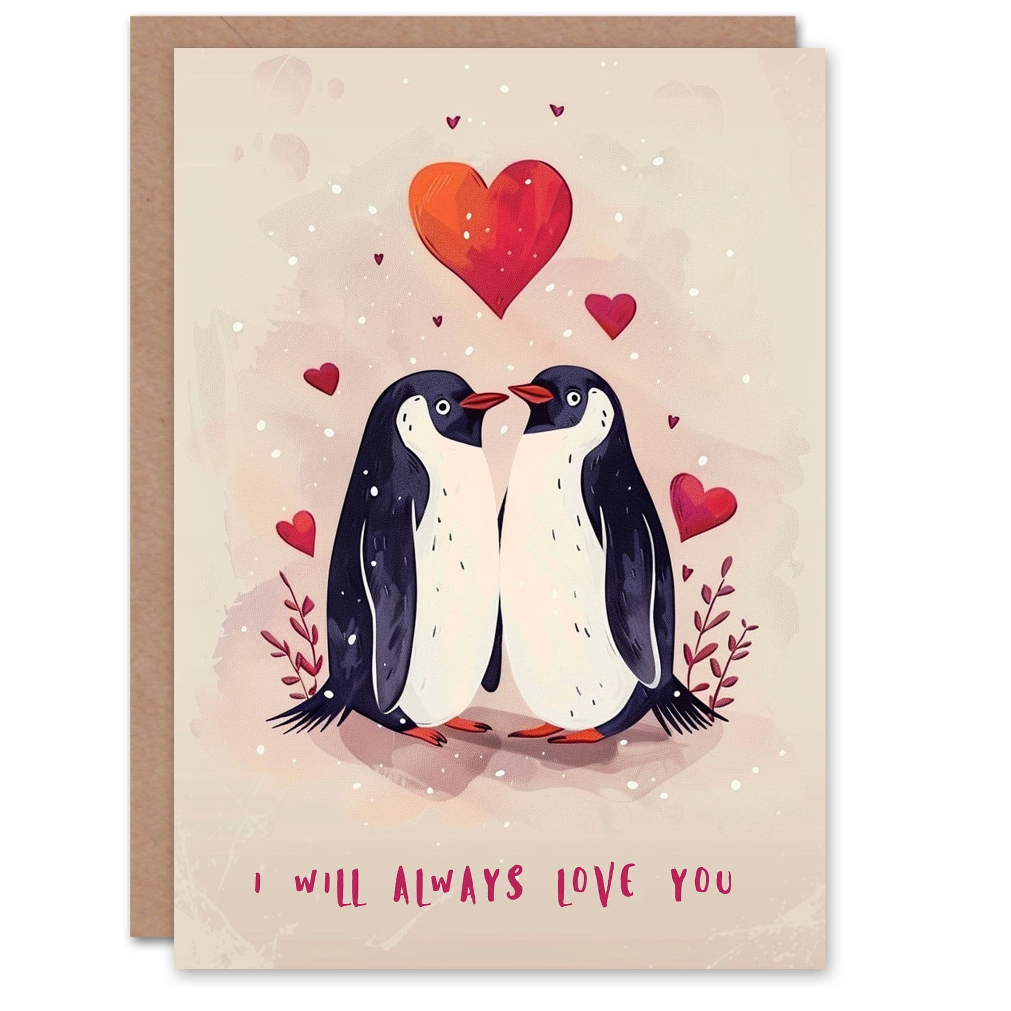 Cute Penguin Couple Hearts Always Love You Anniversary Card