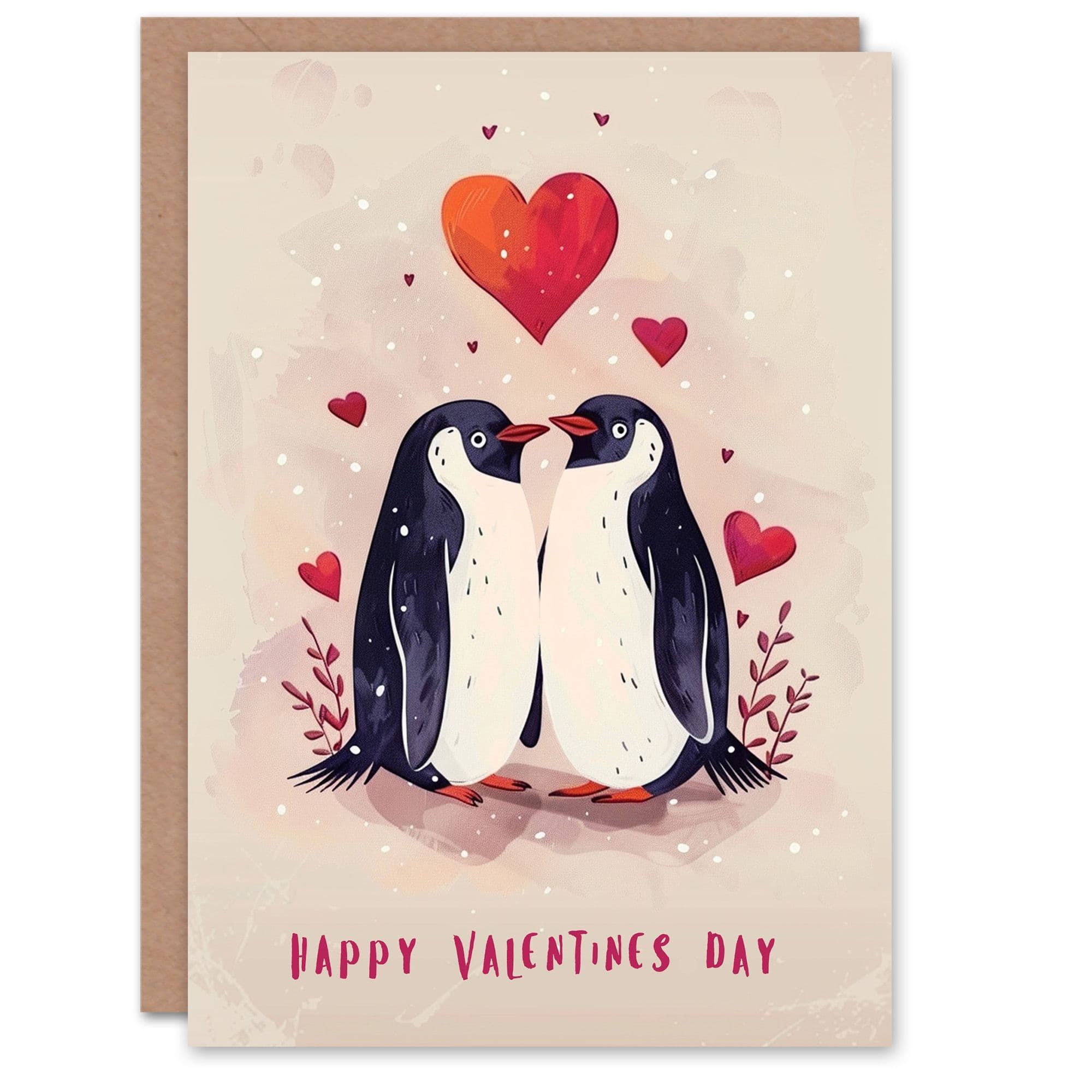 Cute Penguin Couple Love Hearts Romantic Valentine's Day Card