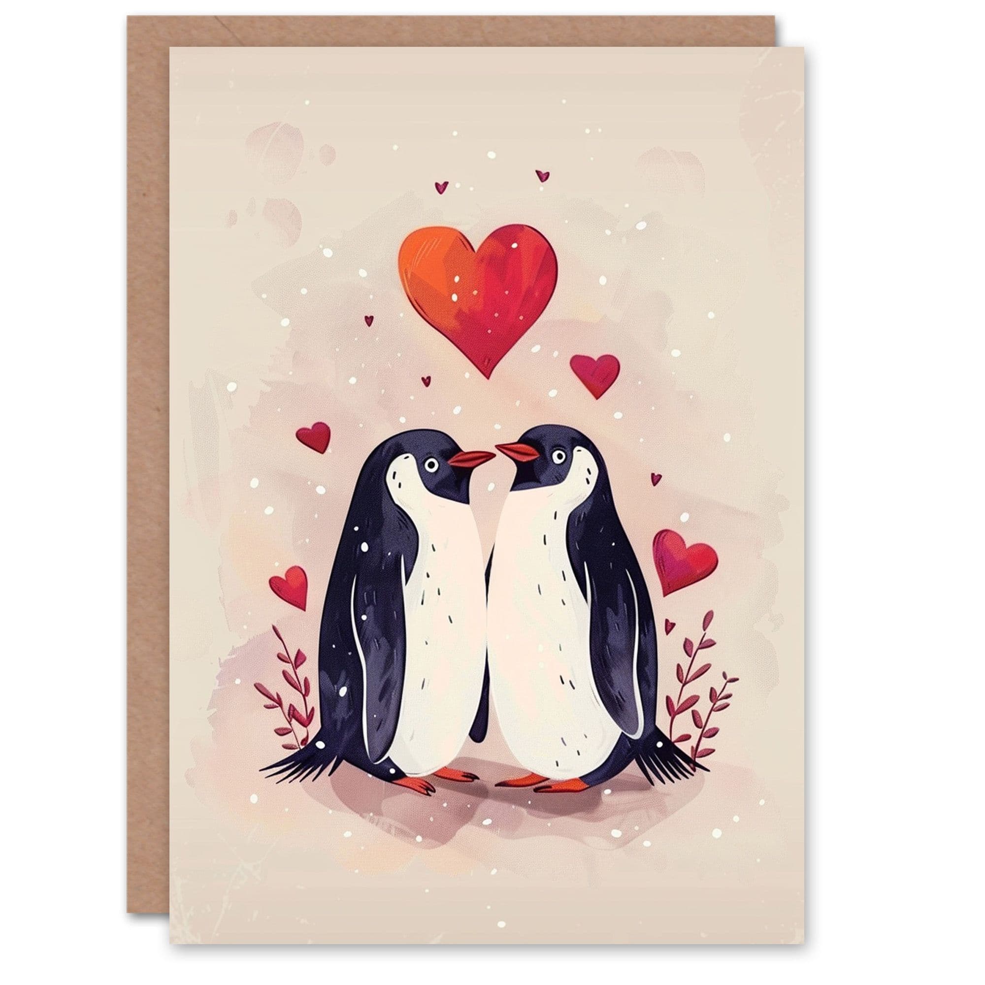 Cute Penguin Couple Love Hearts Romantic Birthday Card