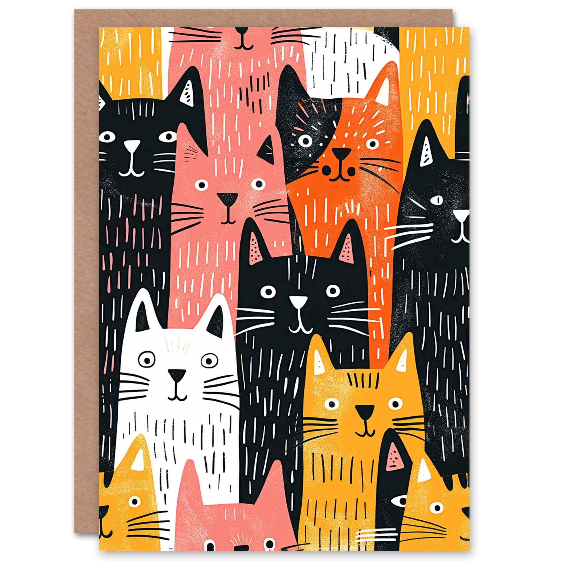 Cute Cat Face Pattern Design Birthday Card