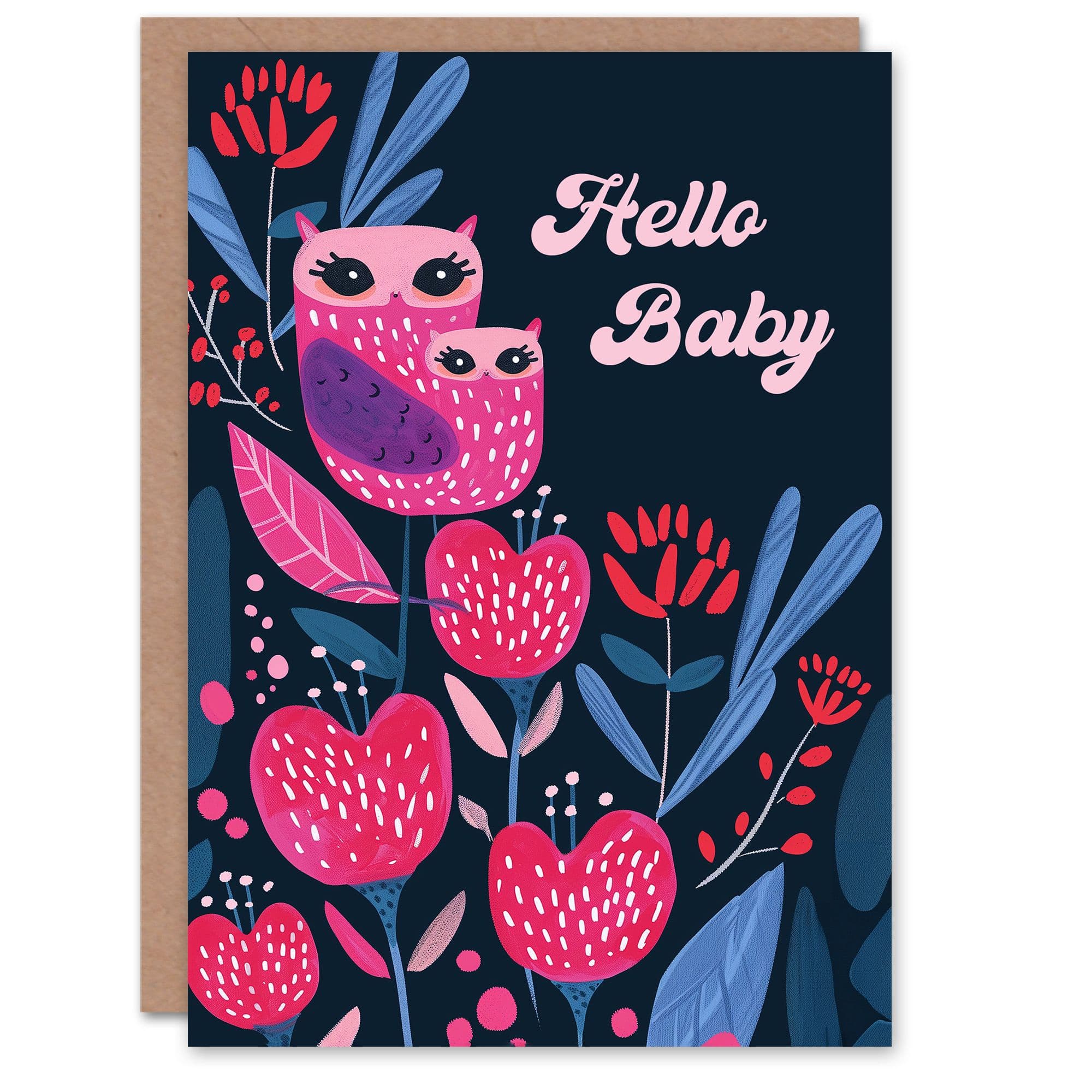 Owl Mother Cute Pink Floral Design Card