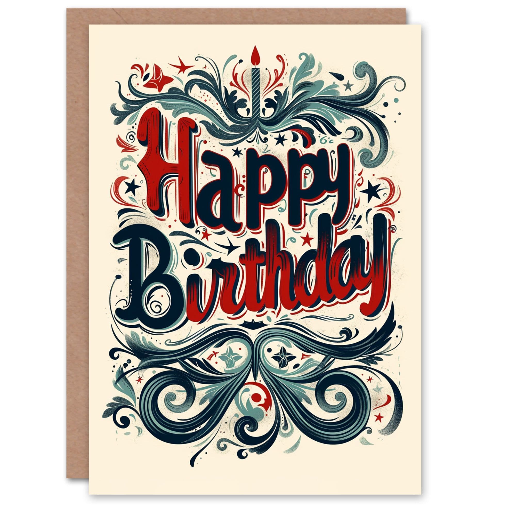 Retro Style Red Filigree Pattern Design Birthday Card