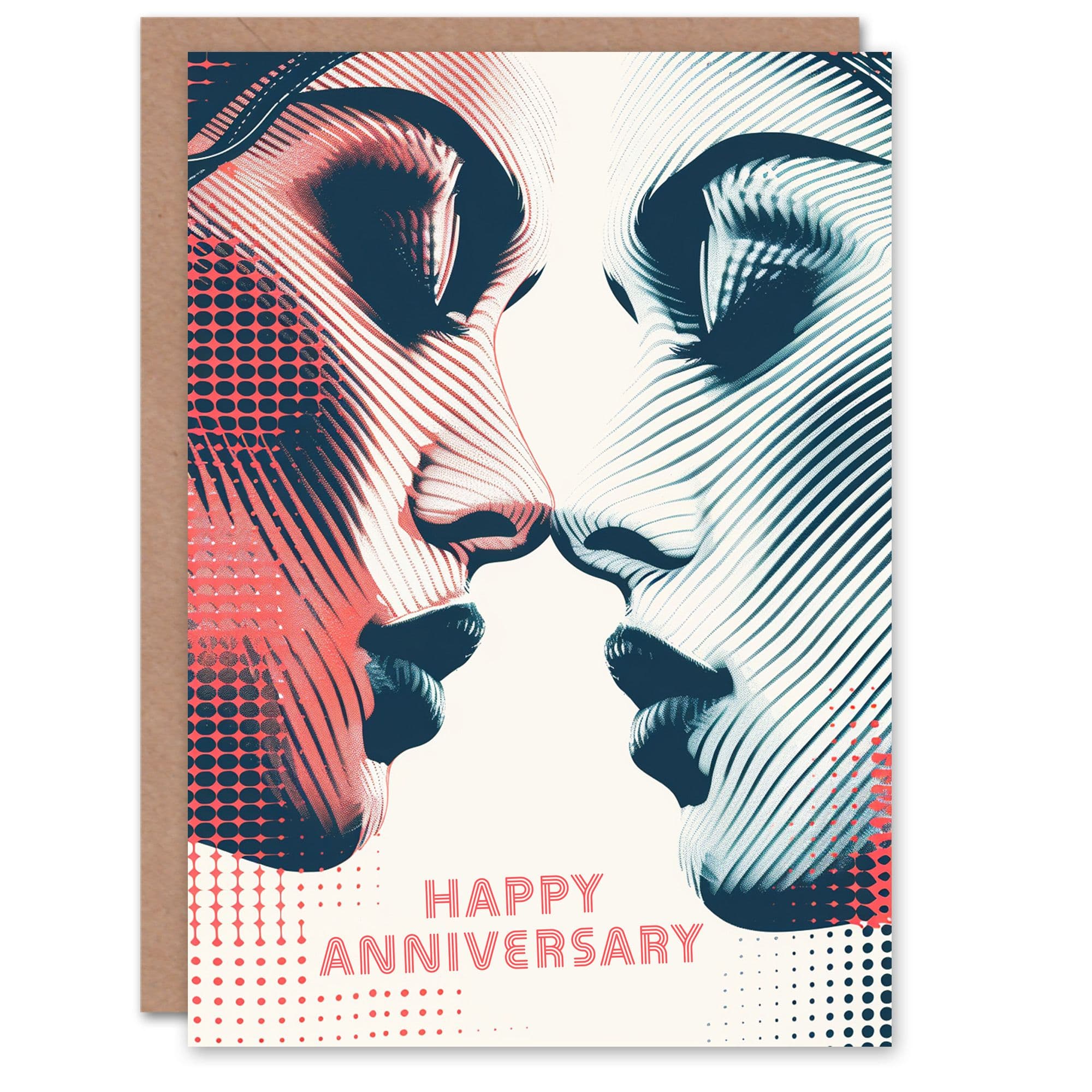 Lesbian Gay Couple Kiss Pink Blue Women Faces Anniversary Card