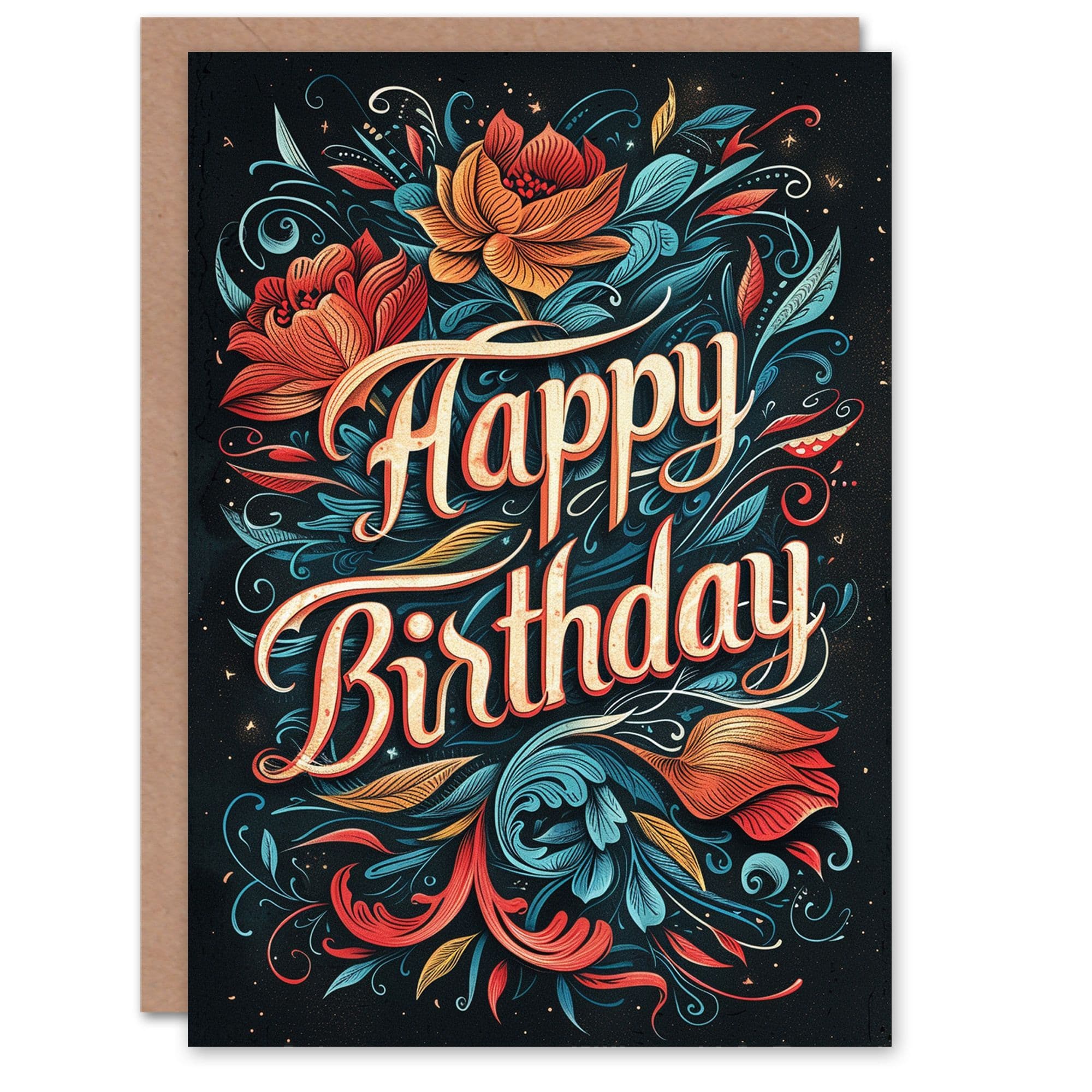 Floral Filigree Pattern Orange Design Birthday Card