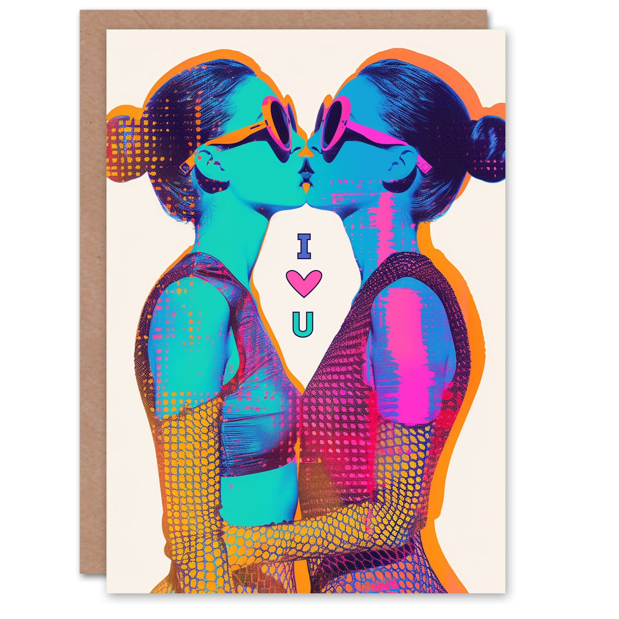 Neon Fashion Lesbian Kiss Love Pop Art Design Gay Valentine's Day Card