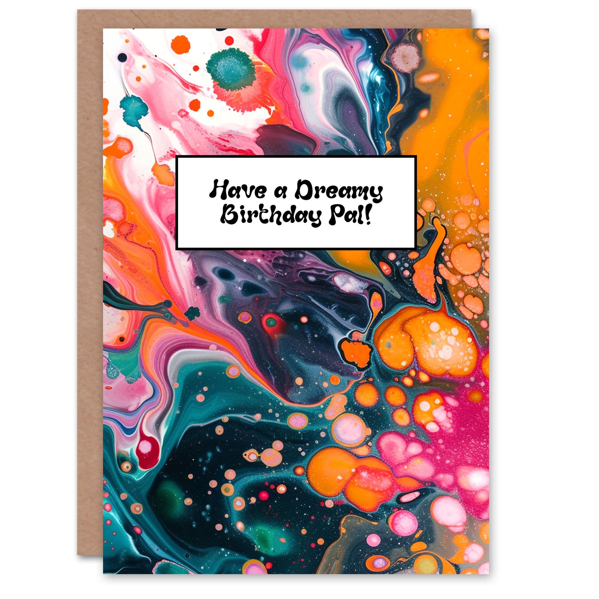 Dreamy Orange Pink Abstract Fluid Art Birthday Card