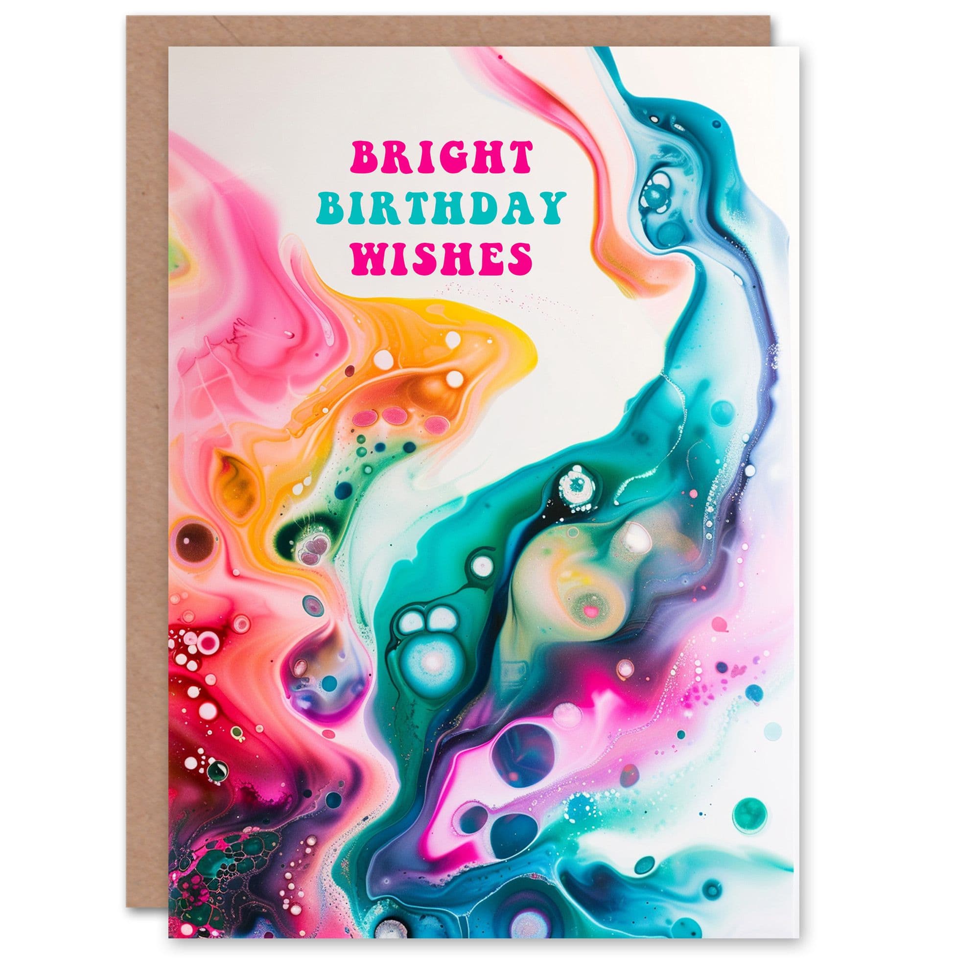 Paint Pouring Bright Abstract Rainbow Painting Birthday Card