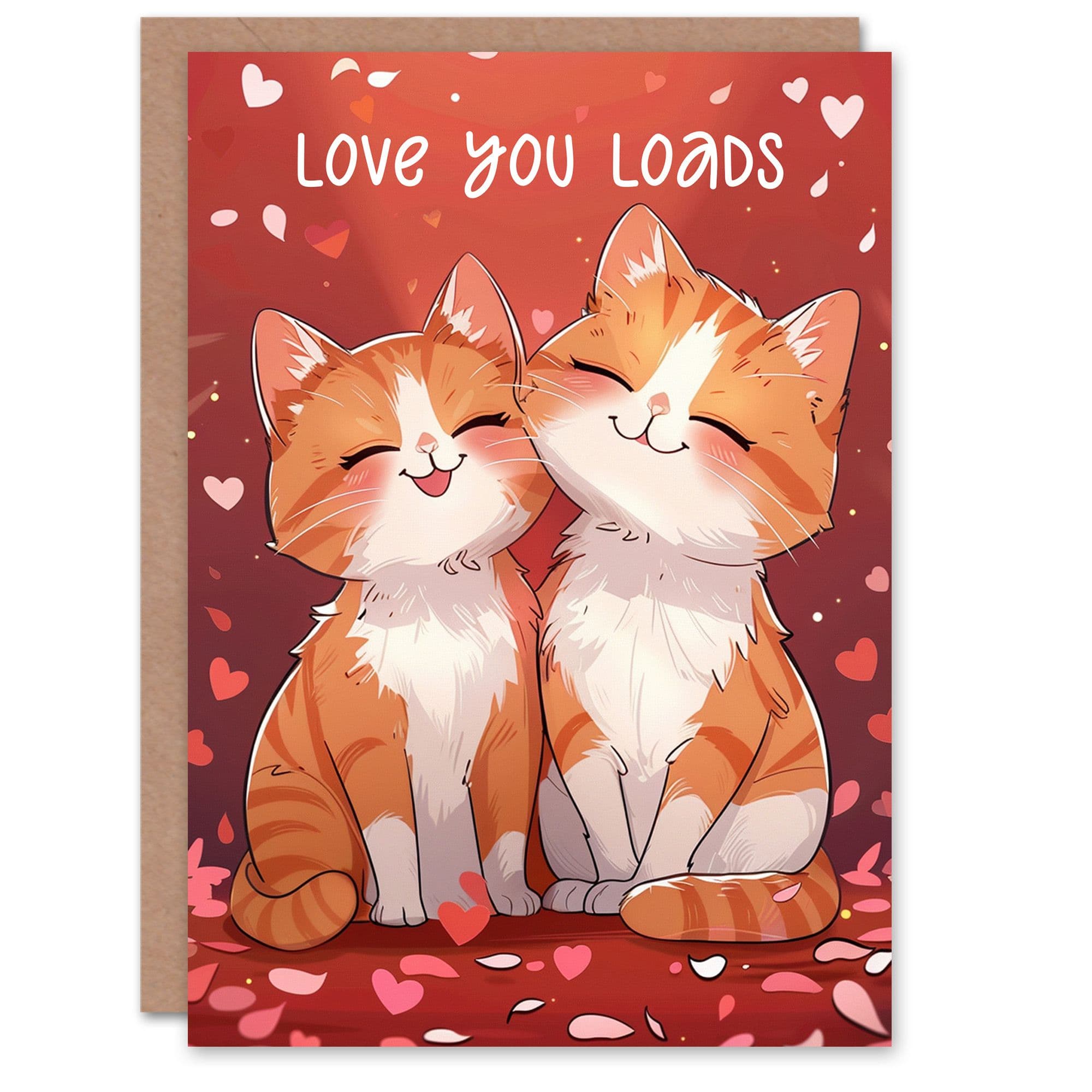Tabby Cats Lover Kawaii Cartoon Love Valentines Day Card