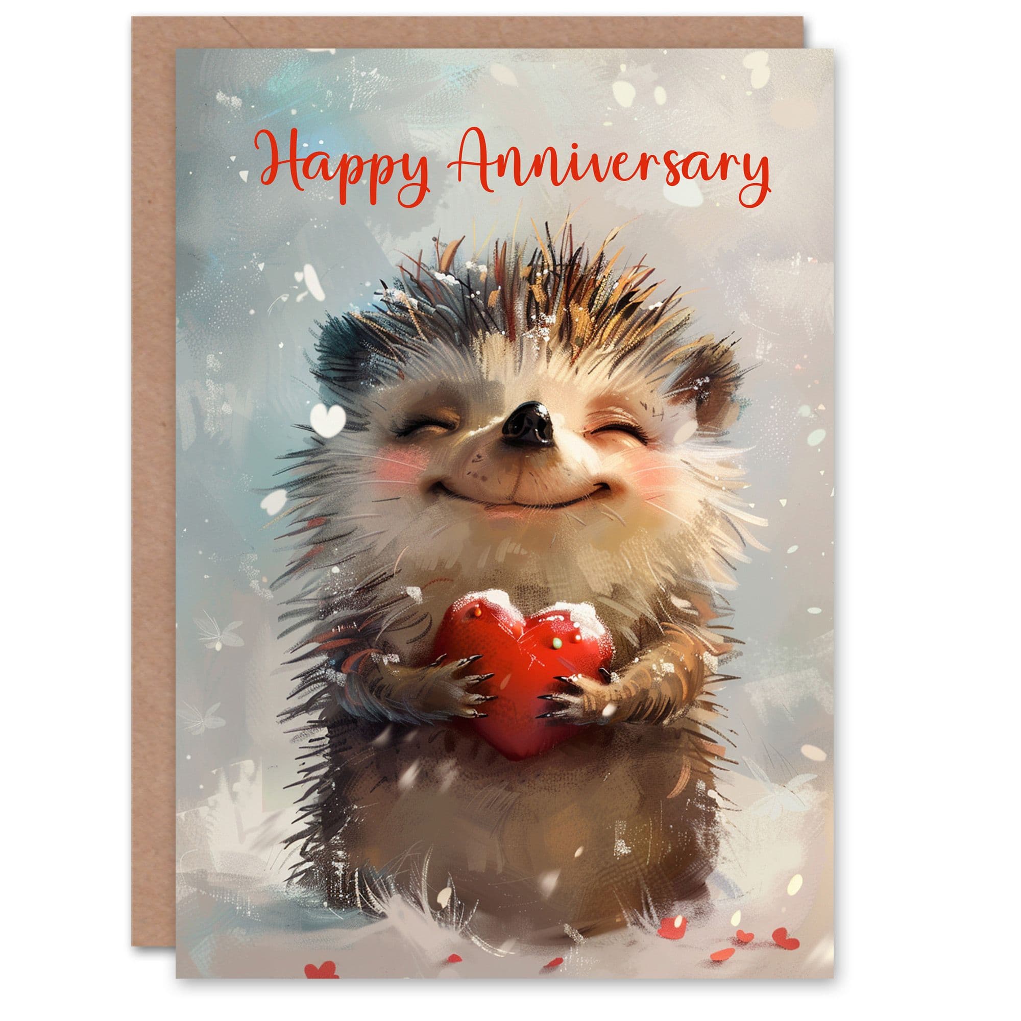 Cute Happy Hedgehog Love Heart Snow Romance Anniversary Card
