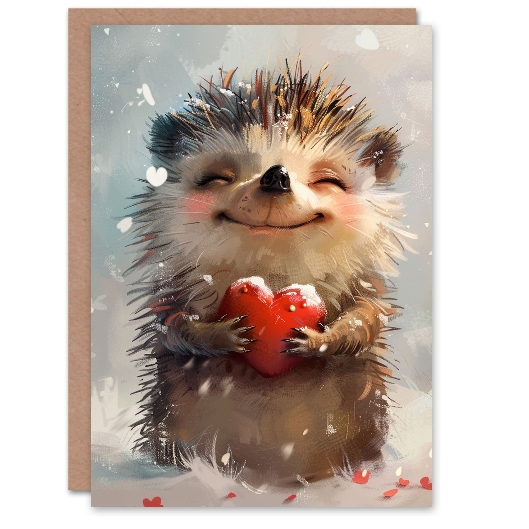 Cute Hedgehog Love Winter Snow Romantic Birthday Card