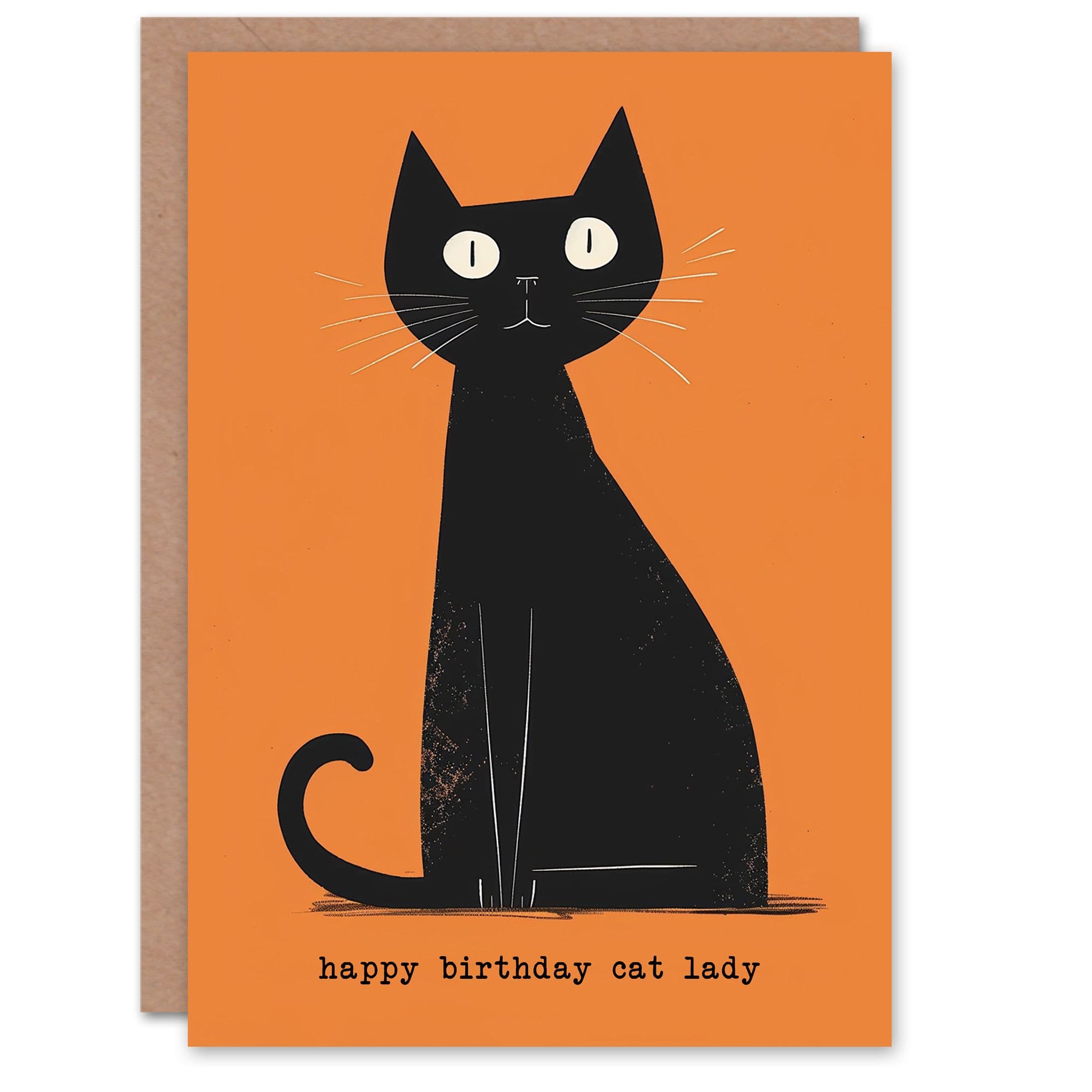 Cat Lover Mid Century Modern Pet Orange Birthday Card