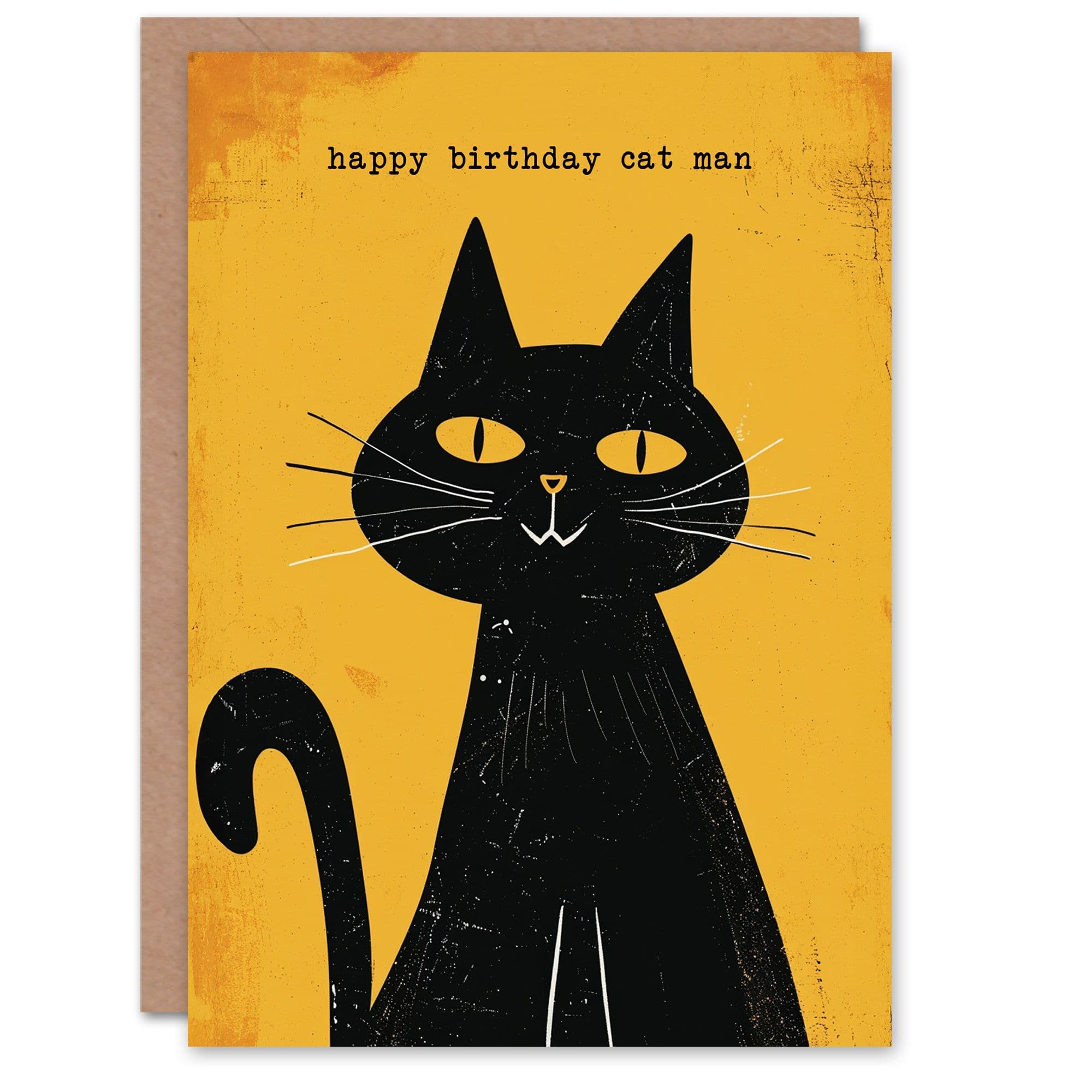 Pet Smile Cat Lover Man Simple Orange Birthday Card