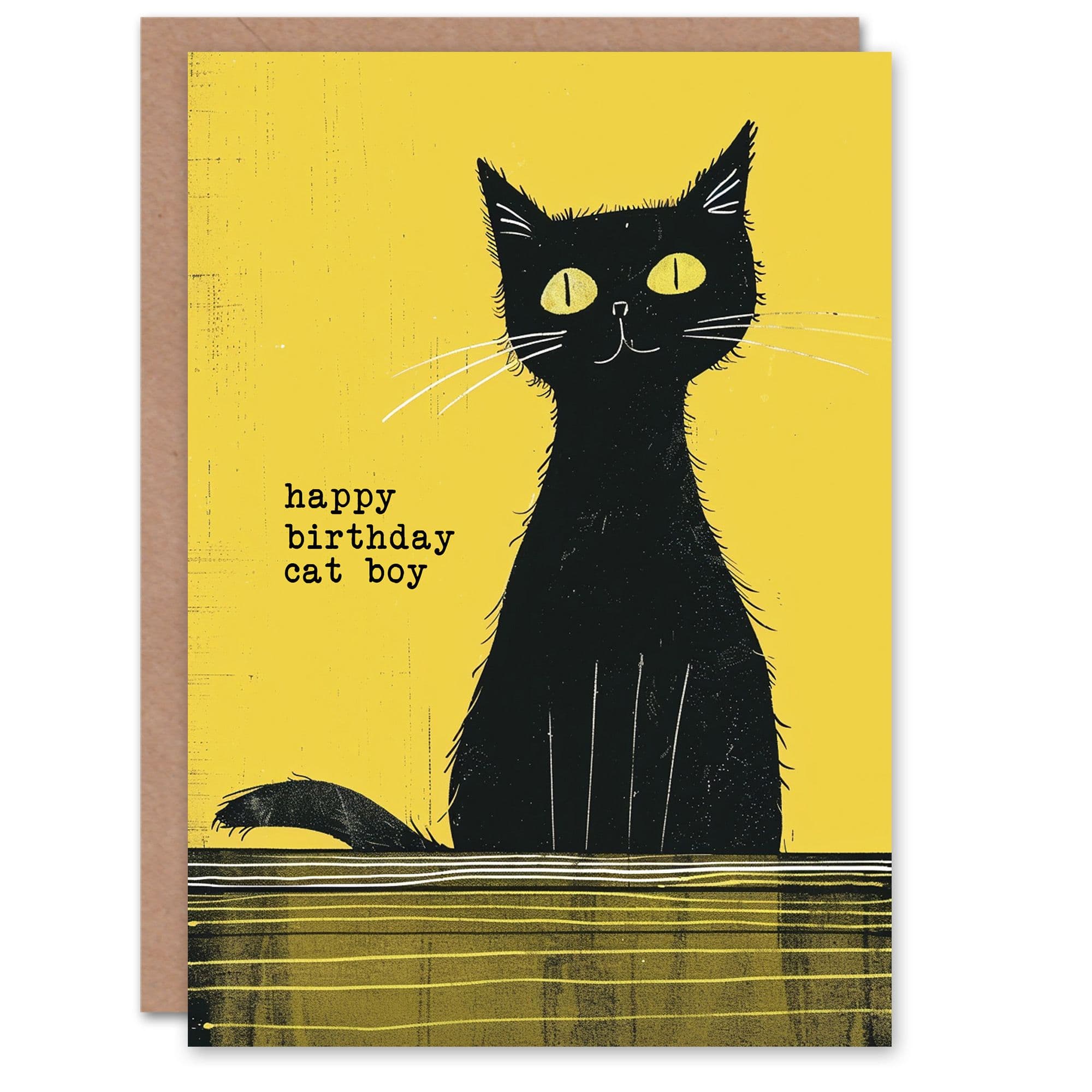 Quirky Pet Cat Lover Yellow Bright Birthday Card
