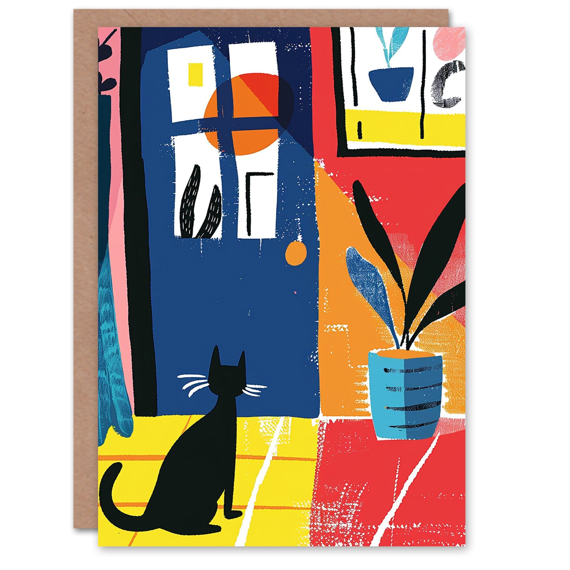 Cat Lover Pet Waiting Door Fun Painting Birthday Card