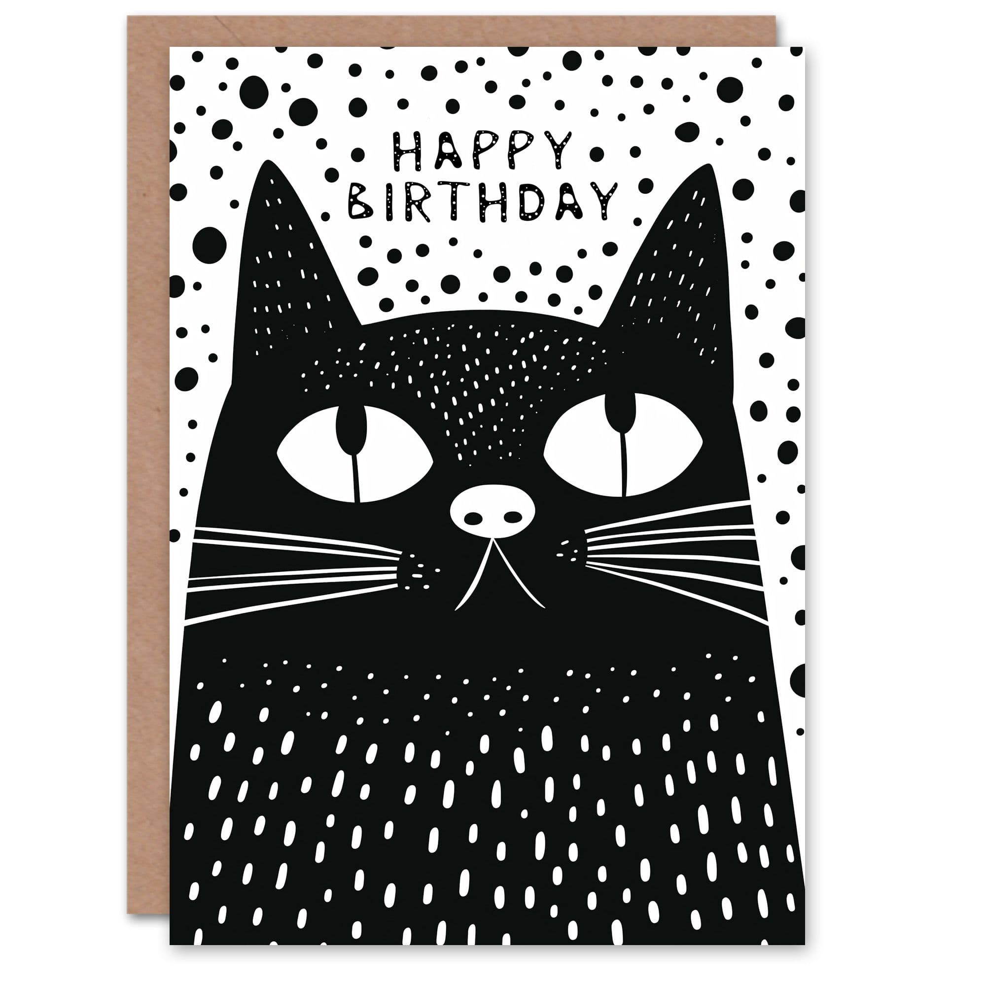 Black Cat Lover Kitty Bright Simple Graphic Design Birthday Card