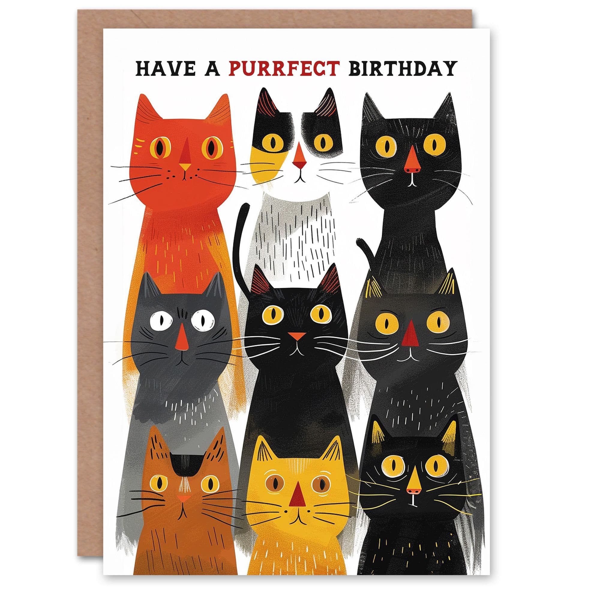 Cat Lover Nine Kittens Fun Design Purrfect Pun Birthday Card