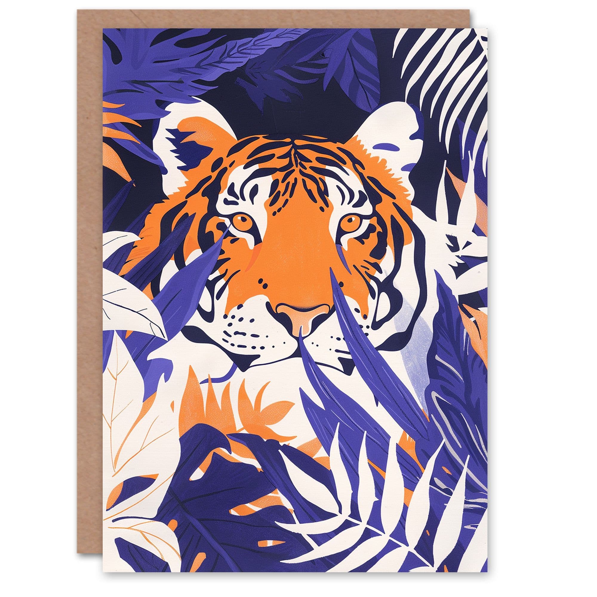 Prowling Tiger Purple Tropical Jungle Birthday Card