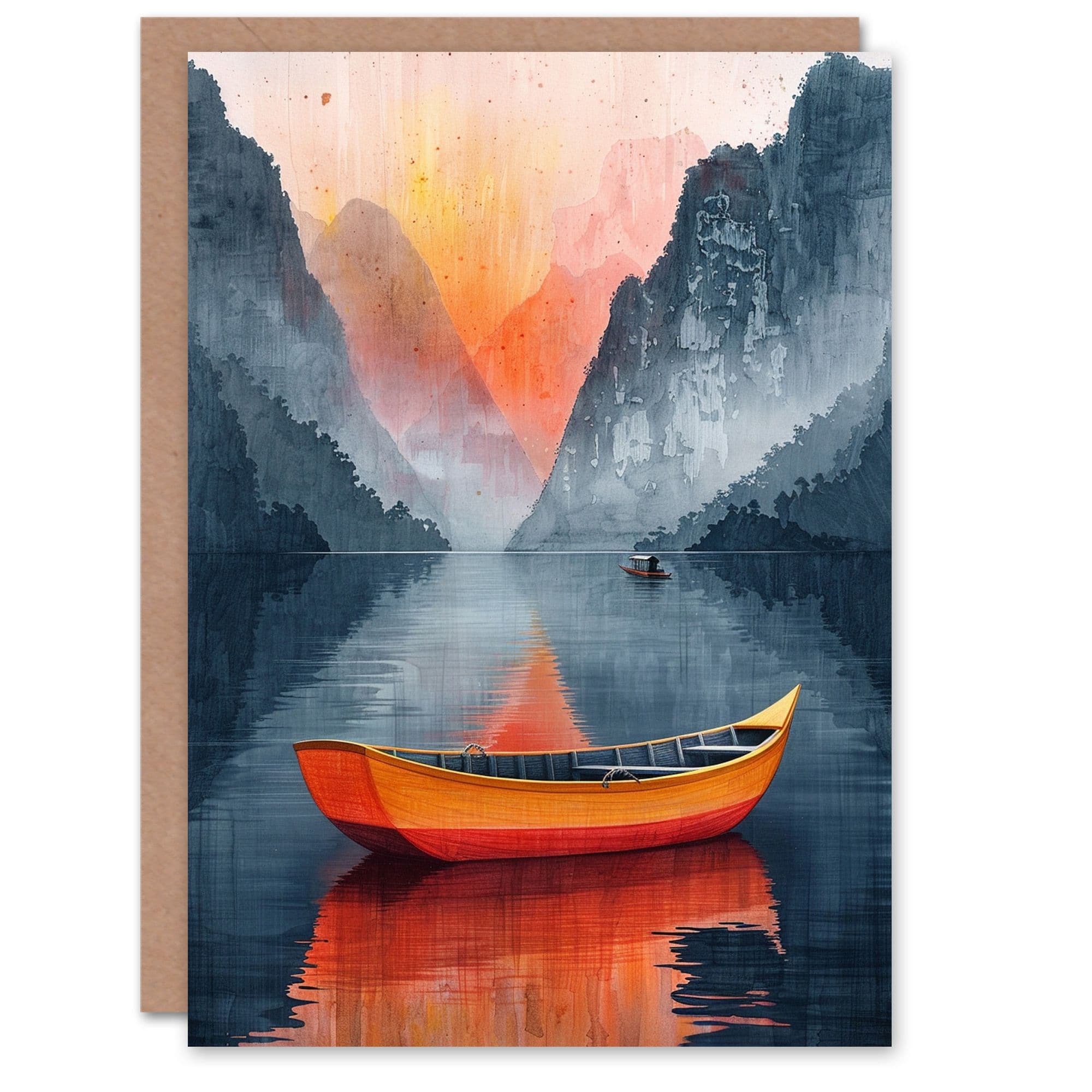 Boat Lake Serene Mountain Landscape Sunrise Farewell Card