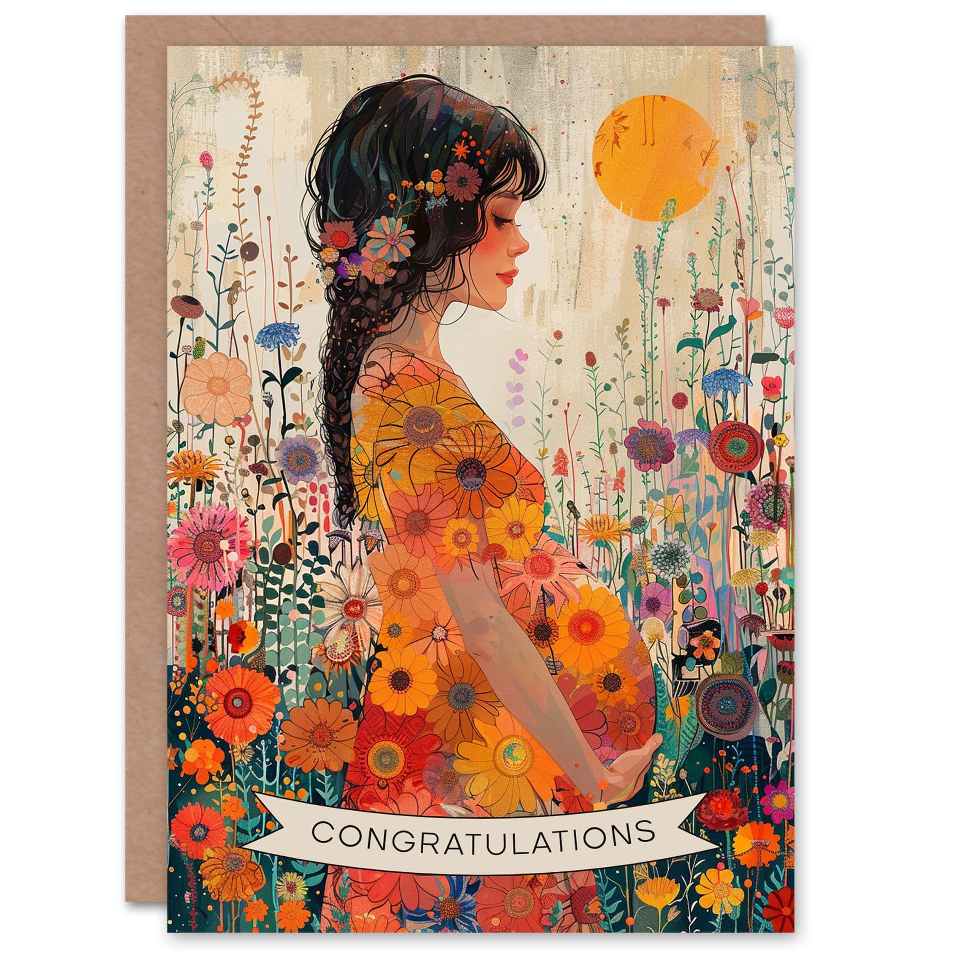 Pregnant Woman Flowers Congratulations Mum to Be Card