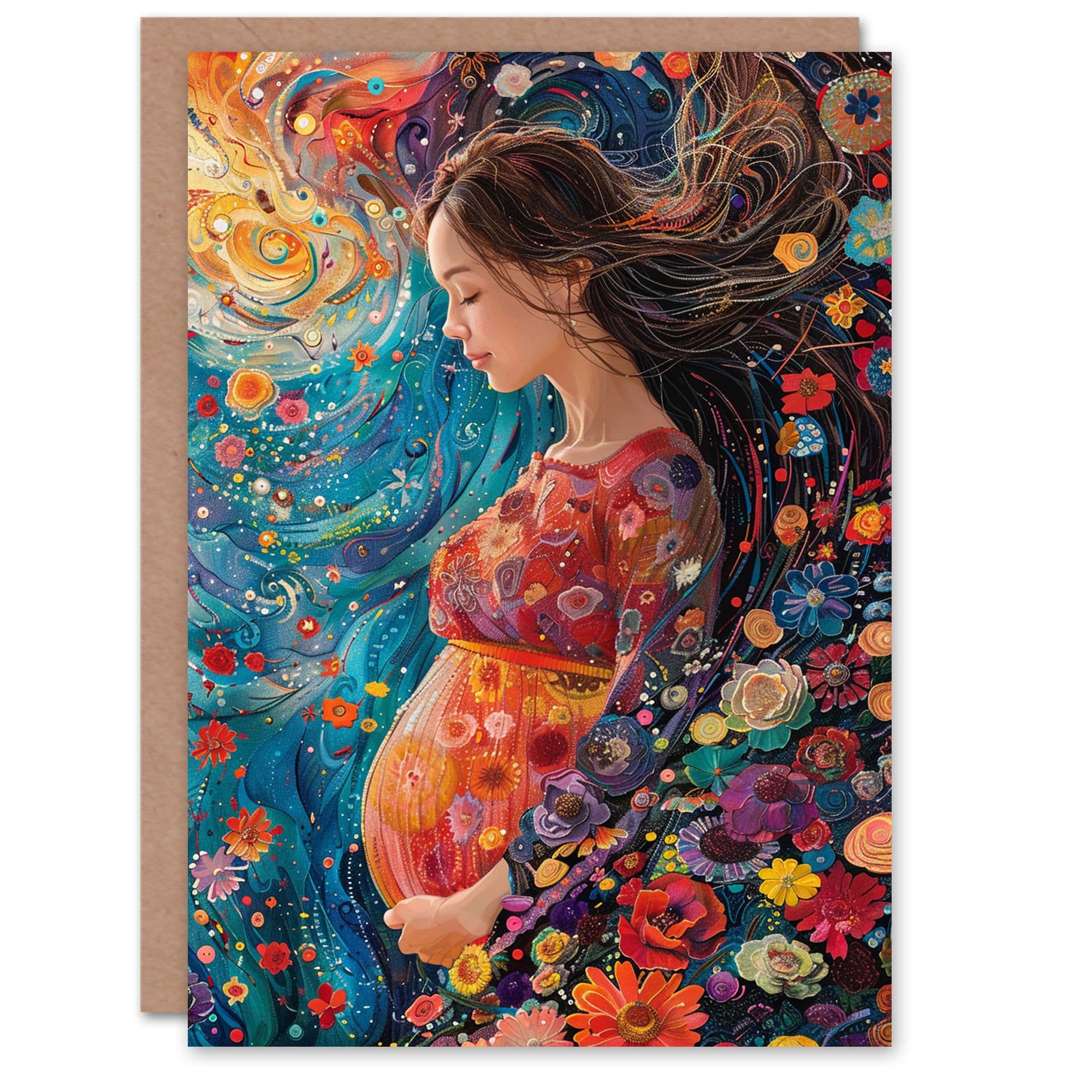 Abstract Floral Wave Pregnant Woman Oil Mum to Be New Baby Card