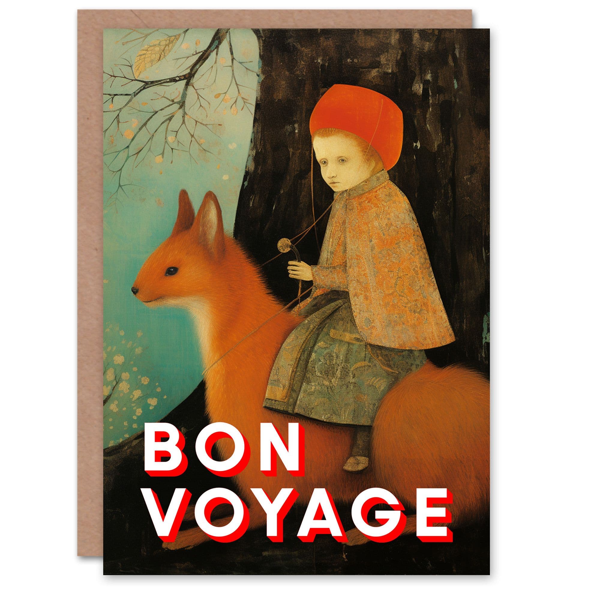 Child Riding Weasel Medieval Painting Bon Voyage Farewell Card