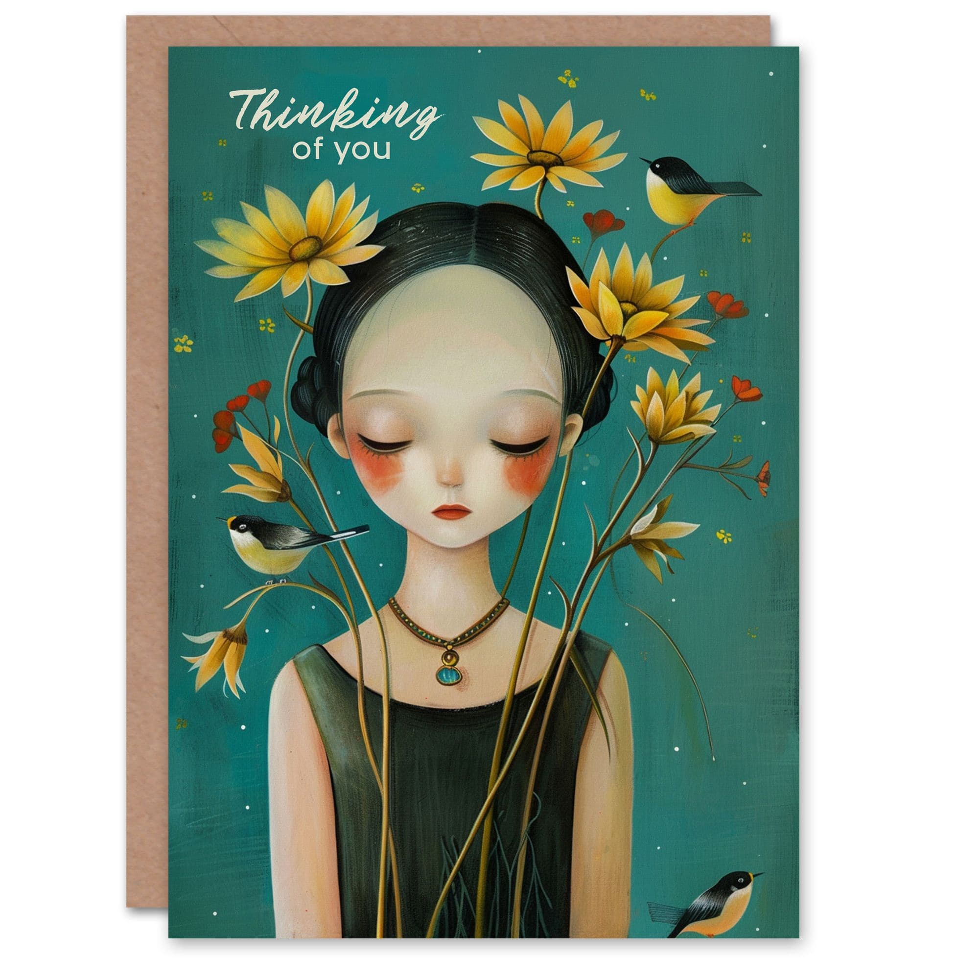Birds Flowers Thinking You Sympathy Card
