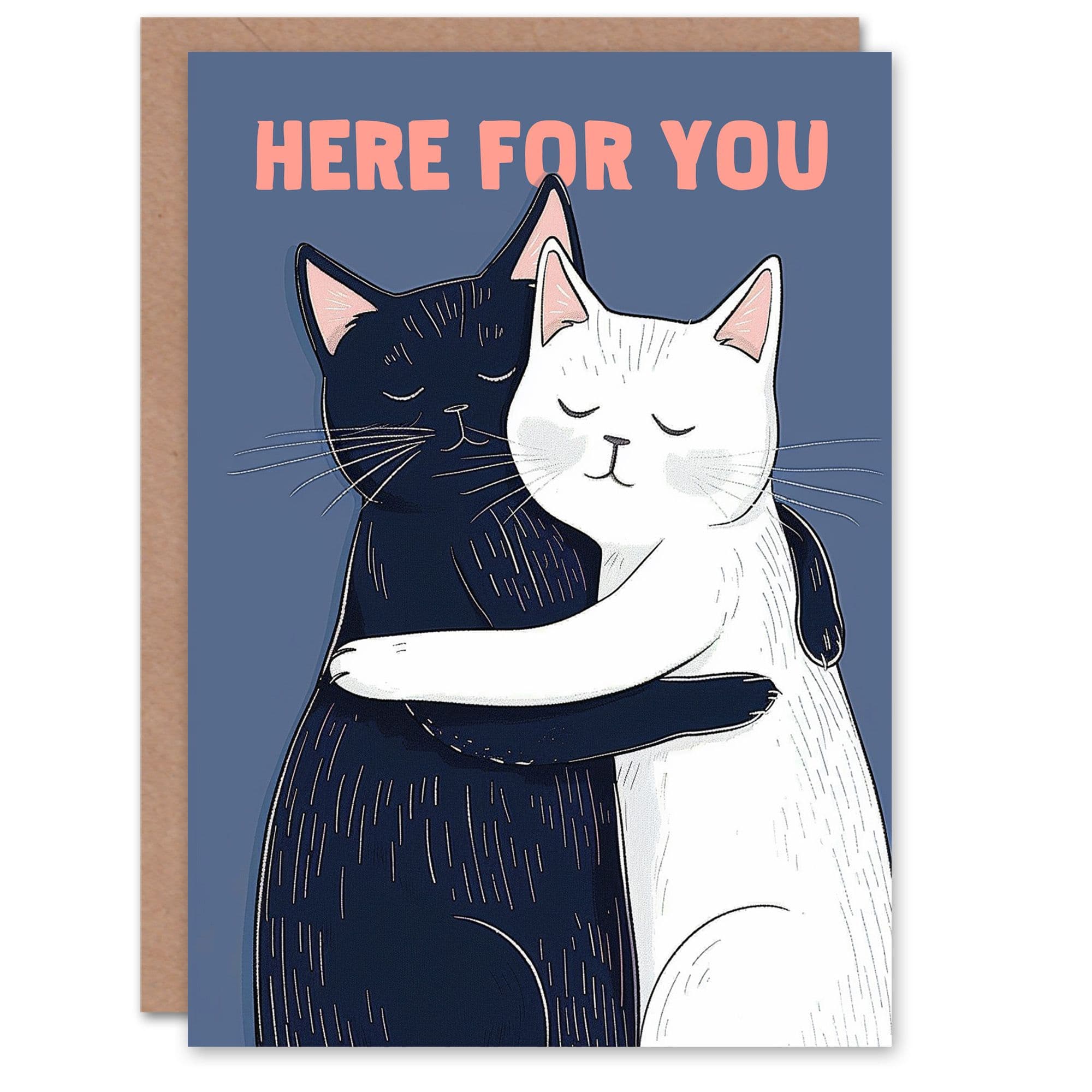 Here For You Black White Cats Hugging Sweet Sympathy Card