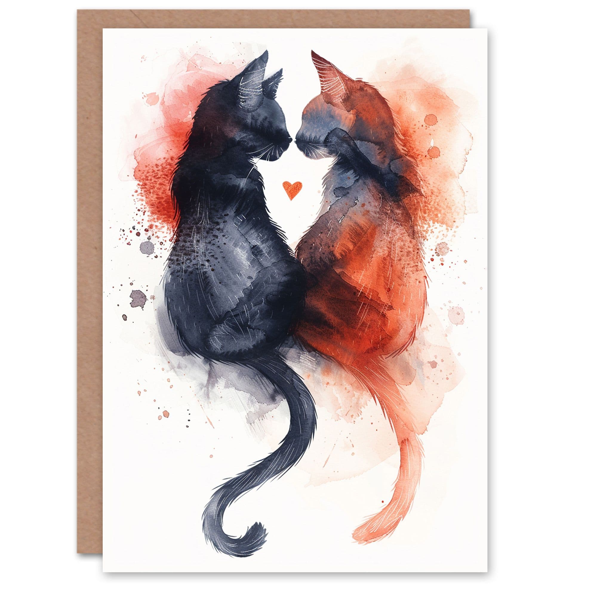 Cat Lover Kitten Couple Love Kiss Watercolour Birthday Card