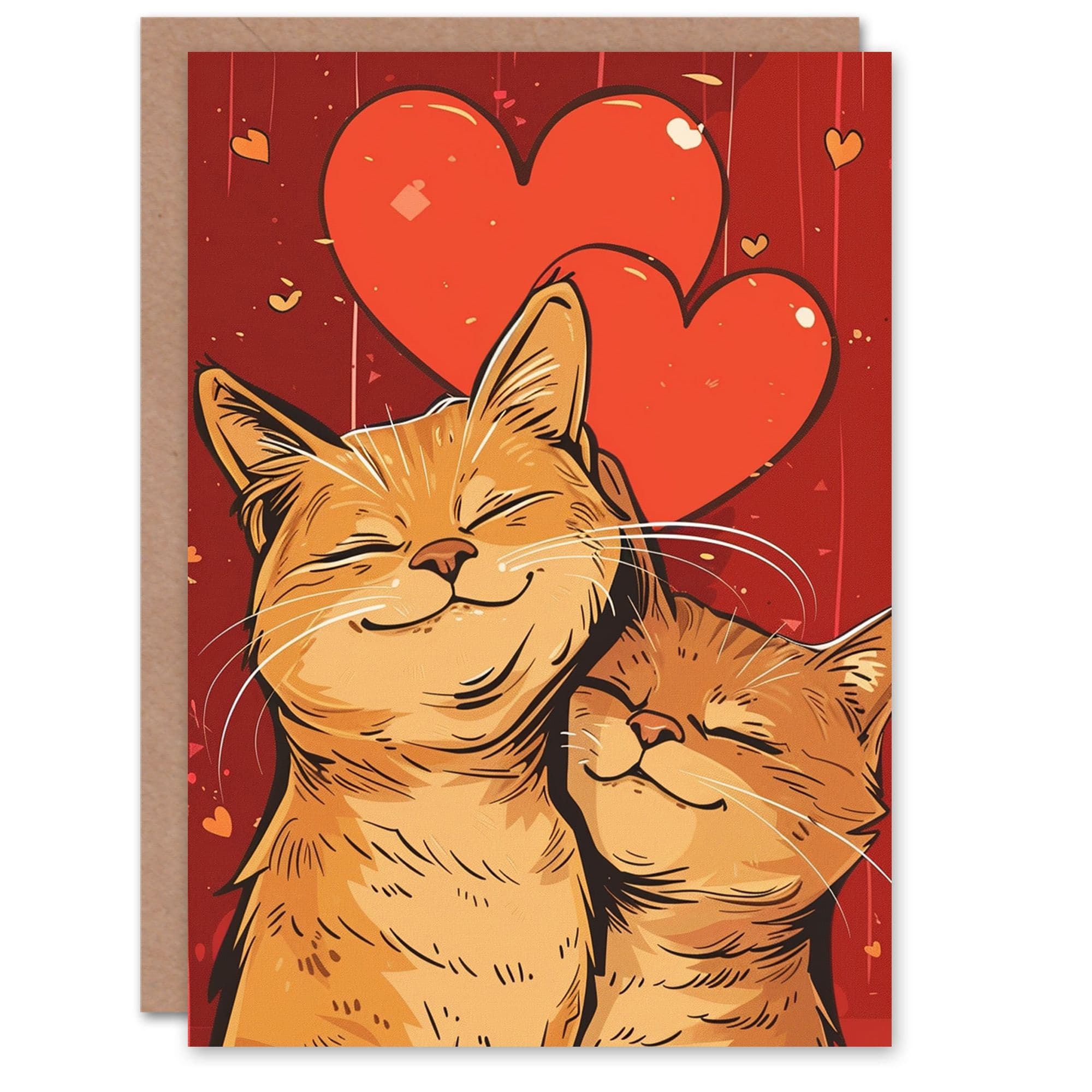 Cute Ginger Tabby Couple Love Heart Cat Lover Valentine's Day Card