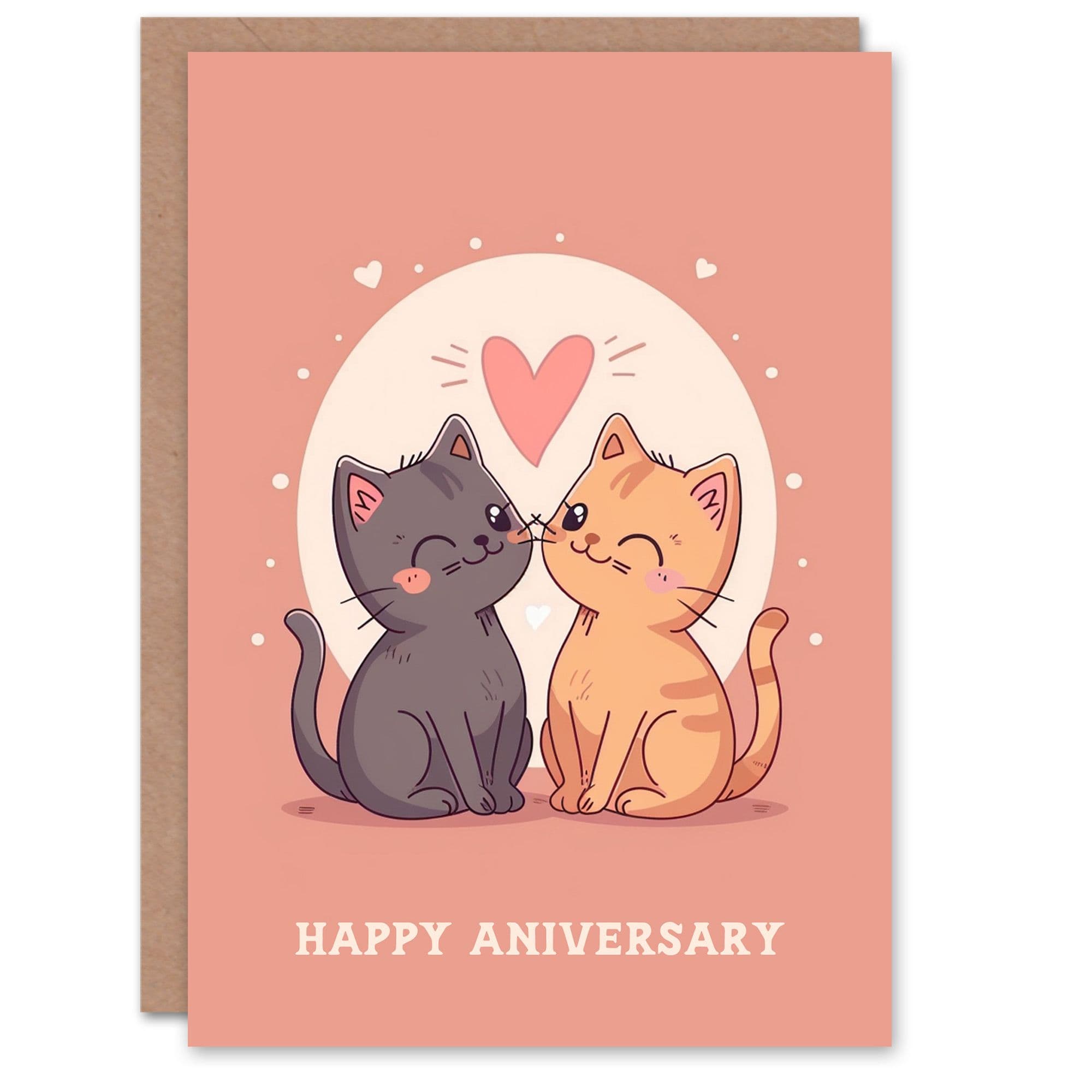 Two Kittens Love Cat Lover Wink Kawaii Cartoon Anniversary Card