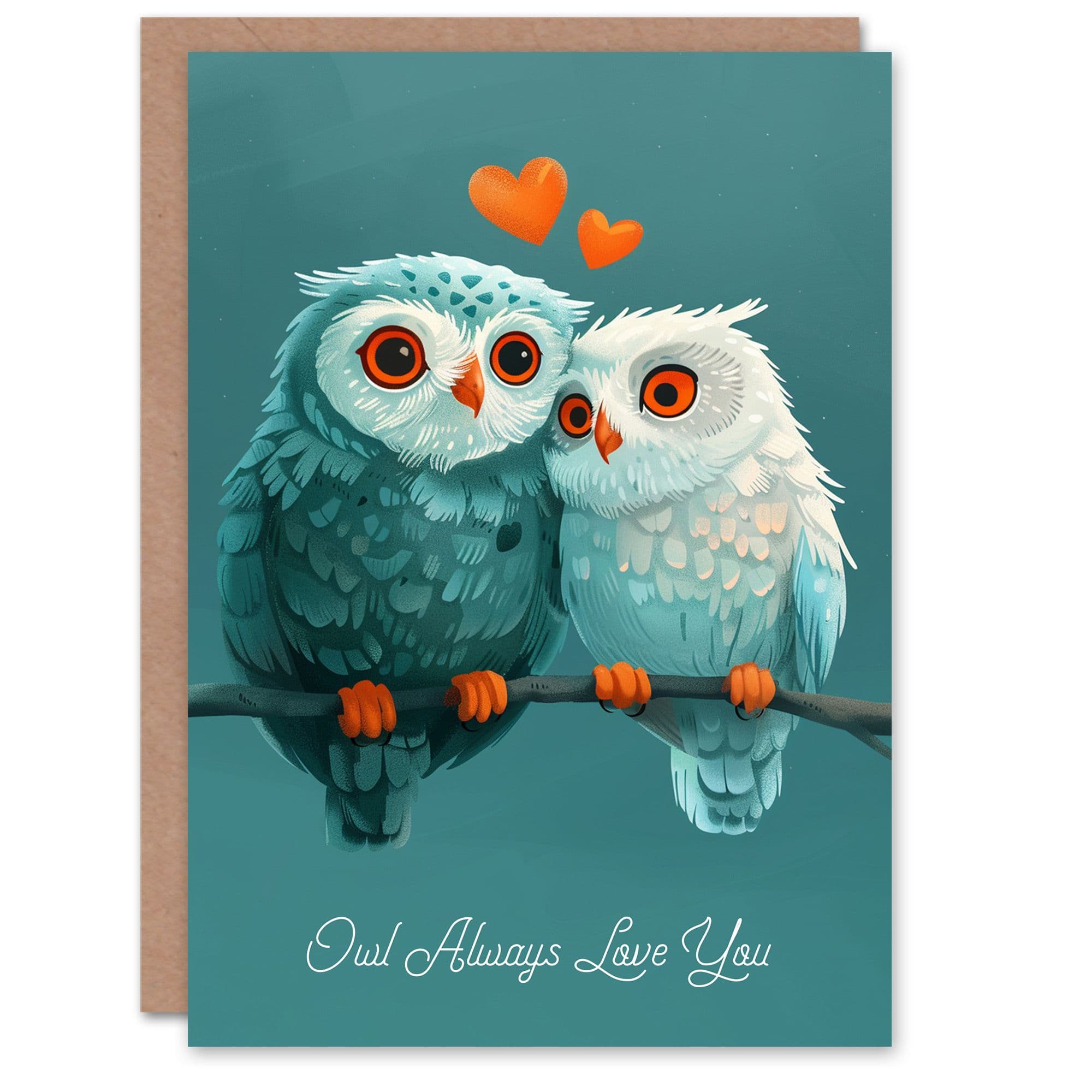 Always Love You Pun Two Cute Owls on Branch Anniversary Card