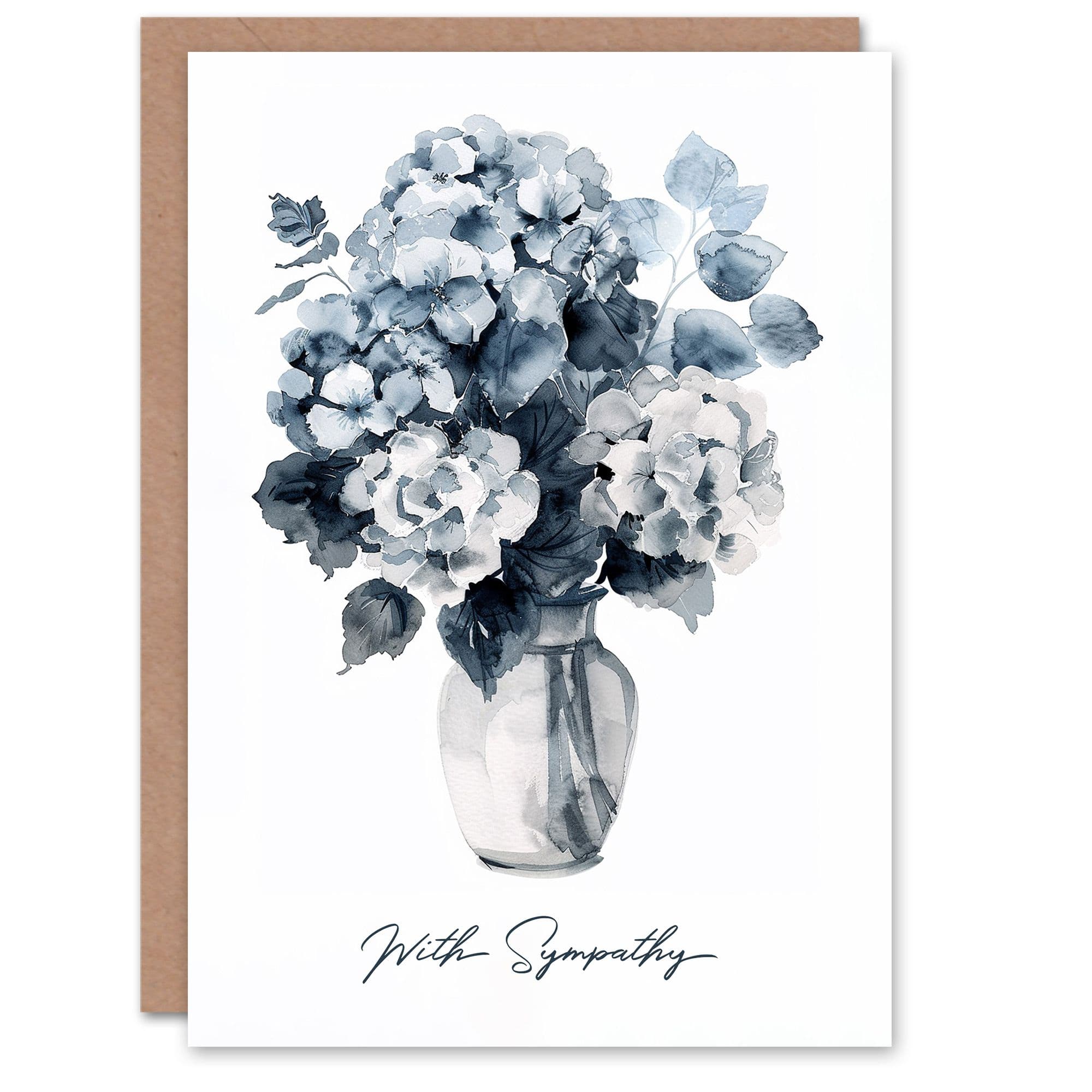 Greyscale Watercolour Flower Bouquet Vase Sympathy Card