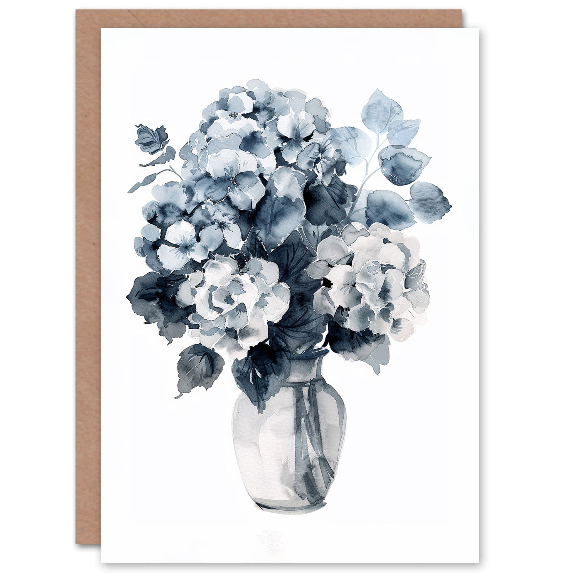 Greyscale Watercolour Flower Bouquet Vase Birthday Card