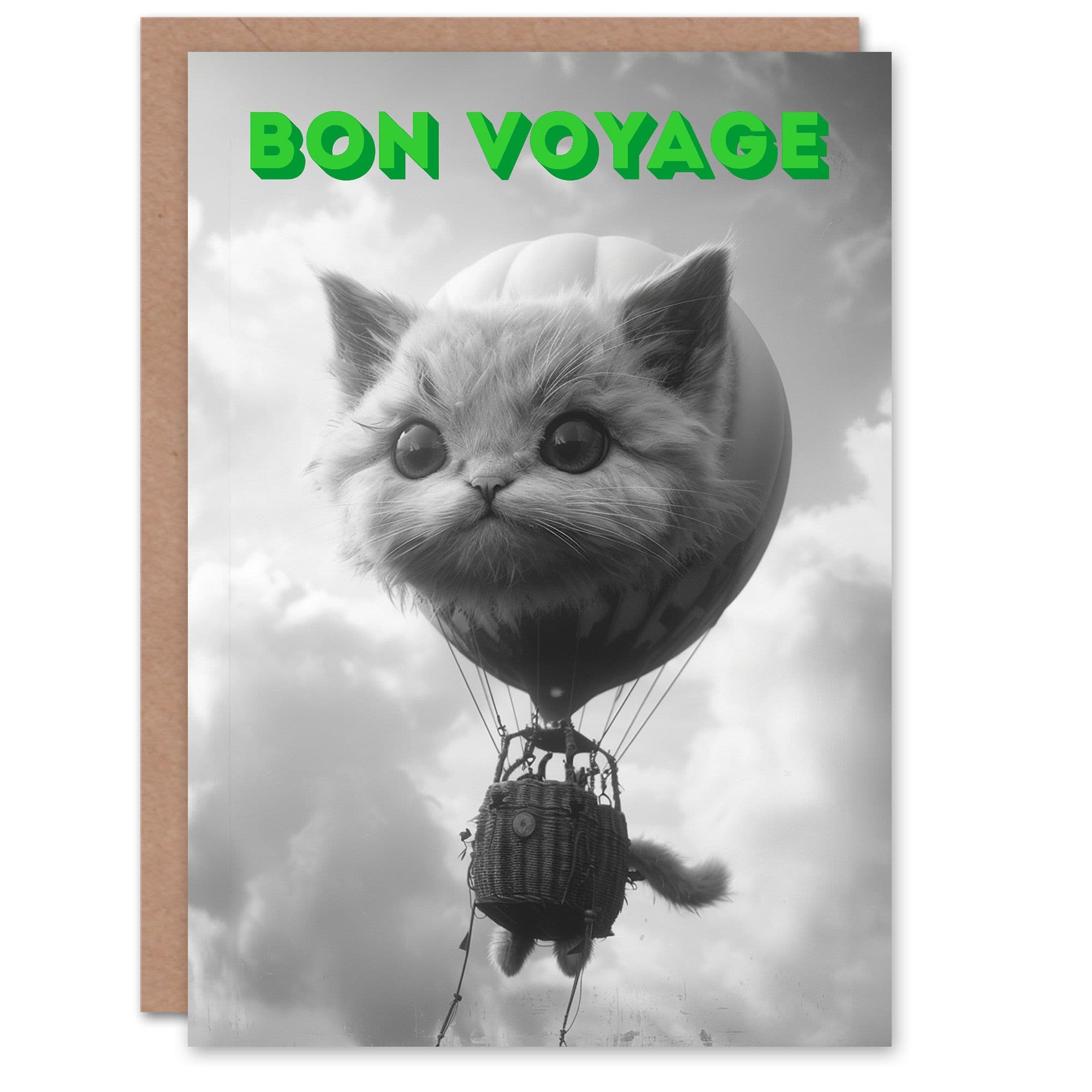 Surreal Cat Lover Air Balloon Travel Bon Voyage Farewell Card