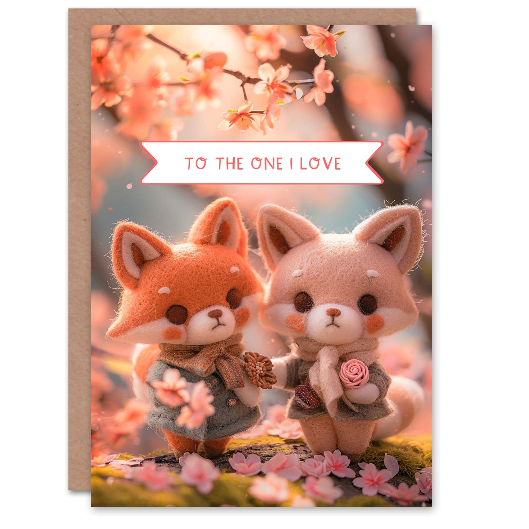 Cute Felt Fox Couple Flower Picking One I Love Valentines Day Card