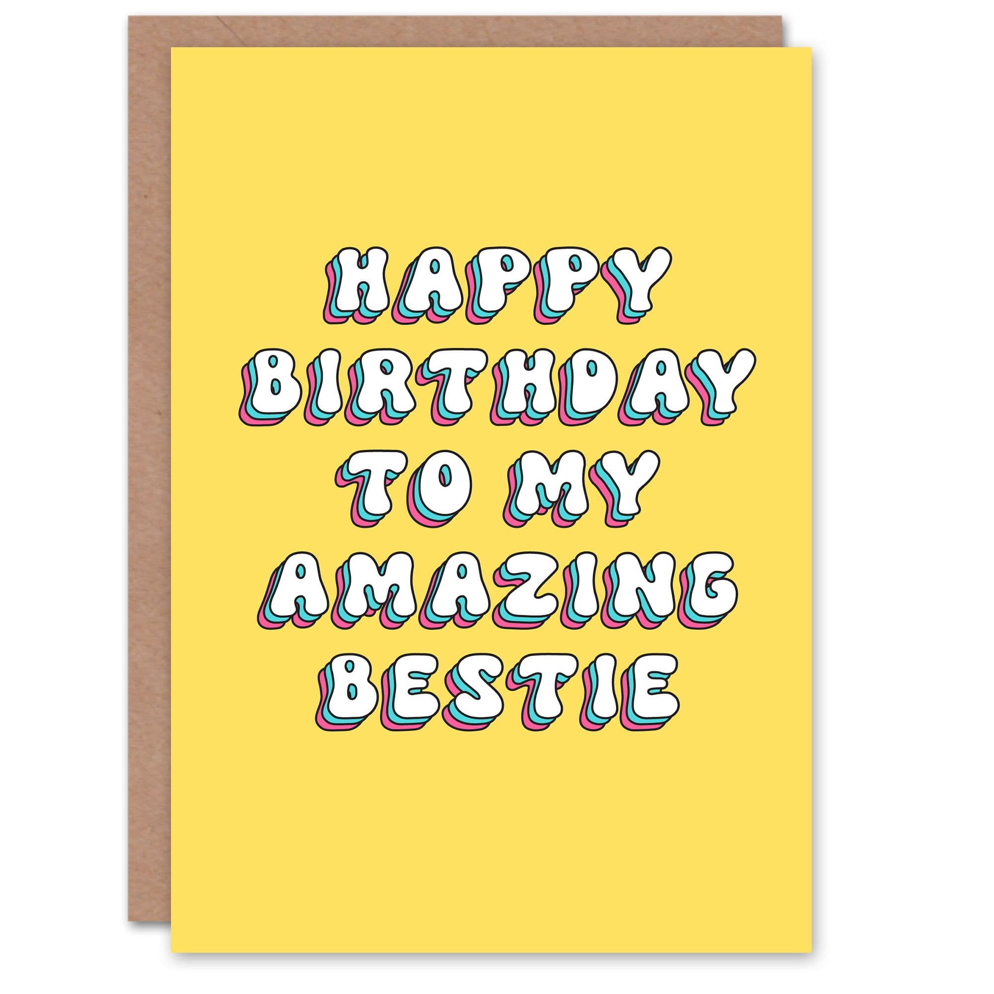 Greeting Card To My Amazing Bestie Bright Retro Sweet Birthday