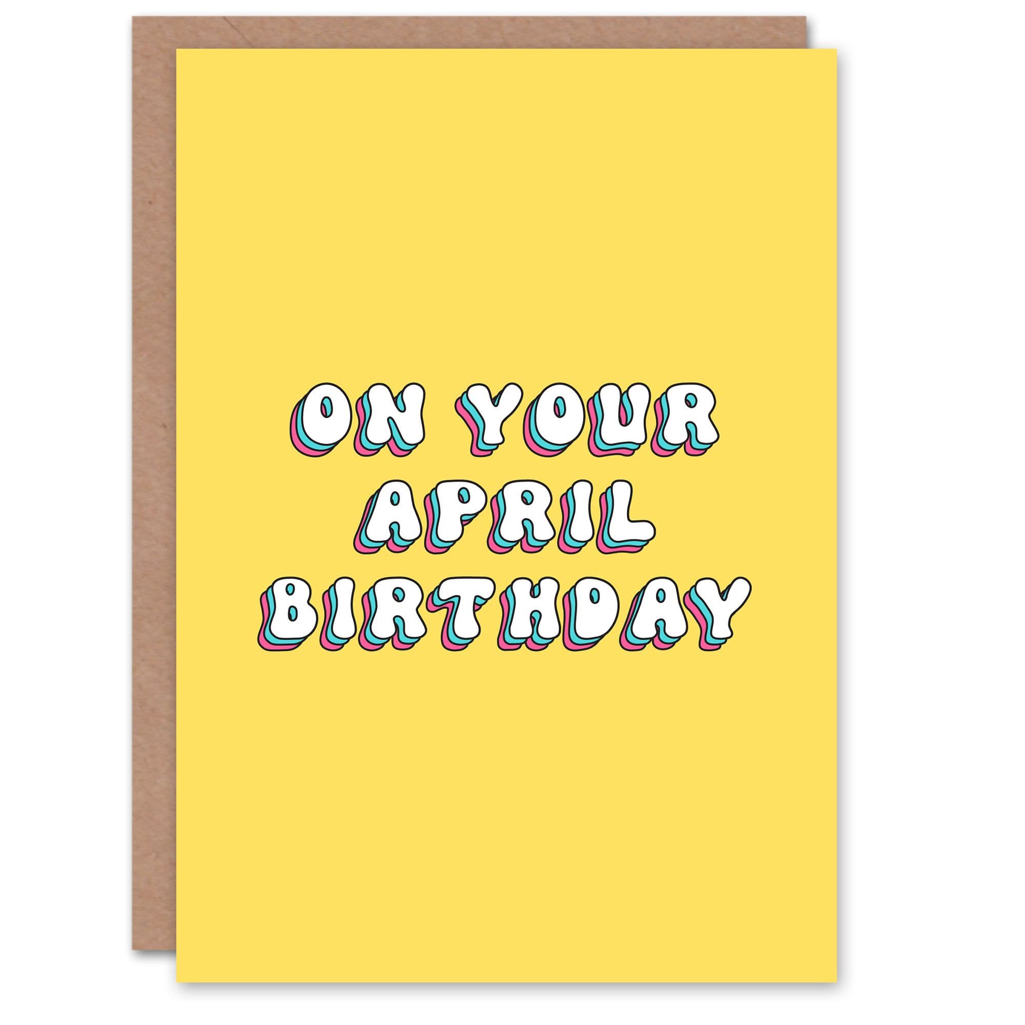 Greeting Card Born April Simple Bright Retro Birthday
