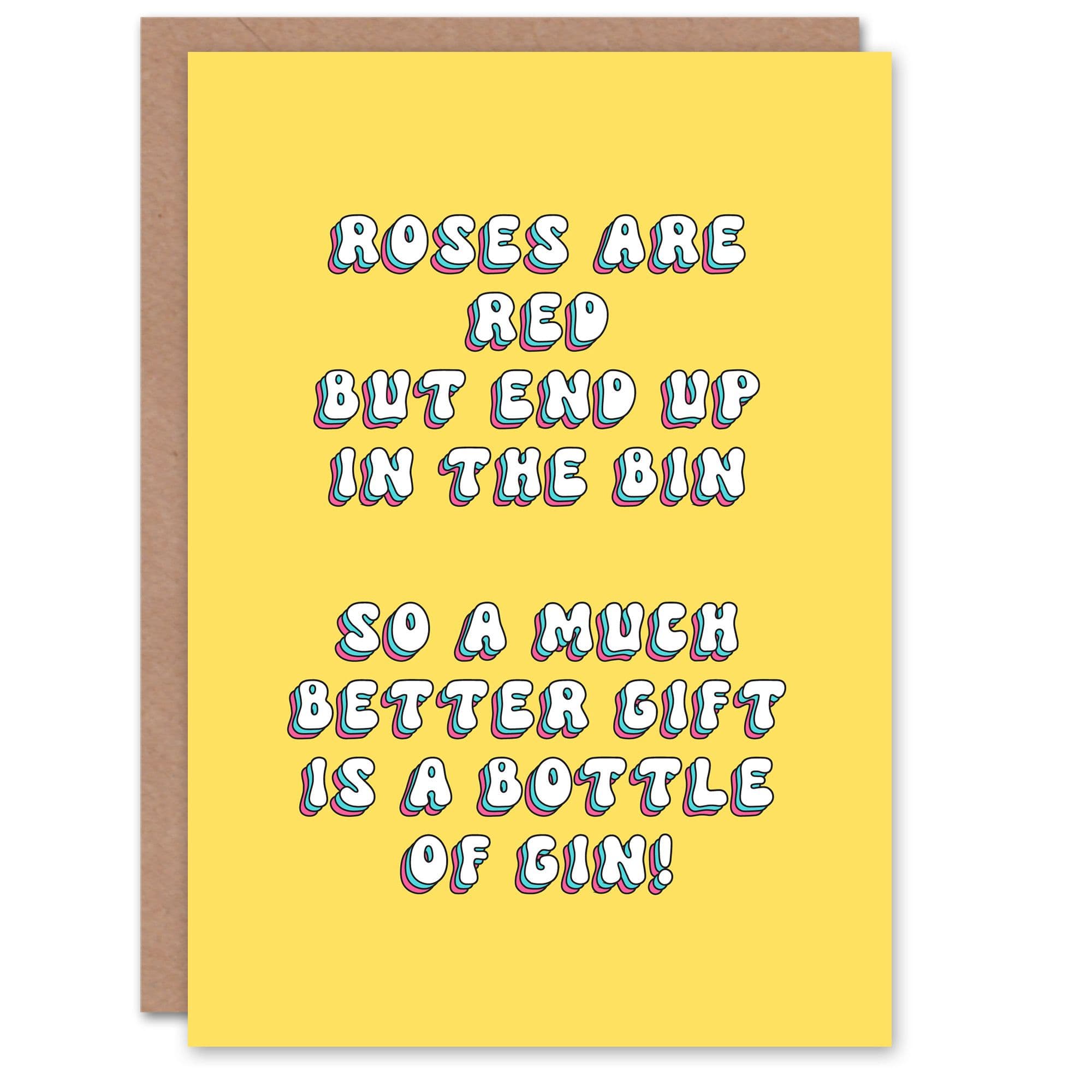 Greeting Card Gin Bottle Better Than Roses Funny Poem Birthday