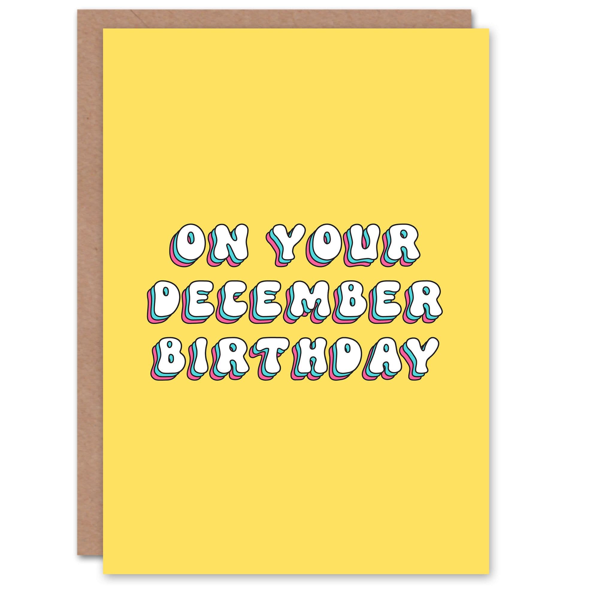 Greeting Card Born December Simple Bright Retro Birthday
